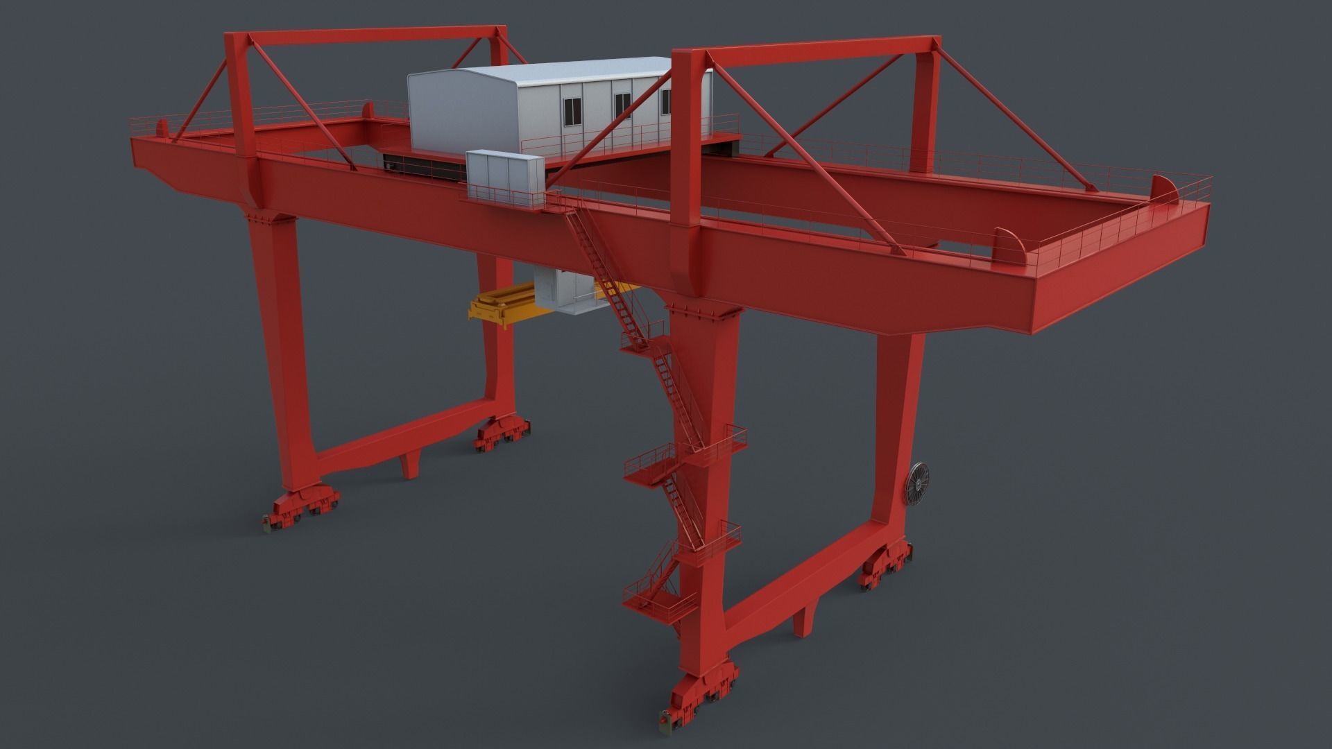 PBR Rail Mounted Gantry Crane RMG V2 - Red Low-poly 3D model_12