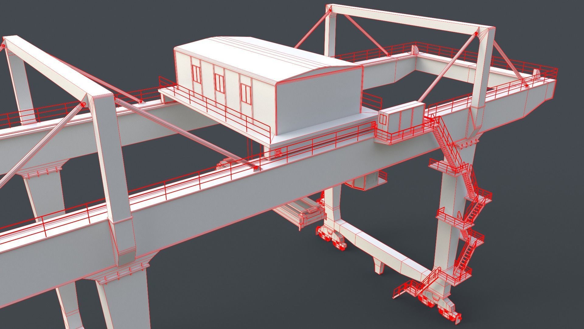 PBR Rail Mounted Gantry Crane RMG V2 - Red Low-poly 3D model_25