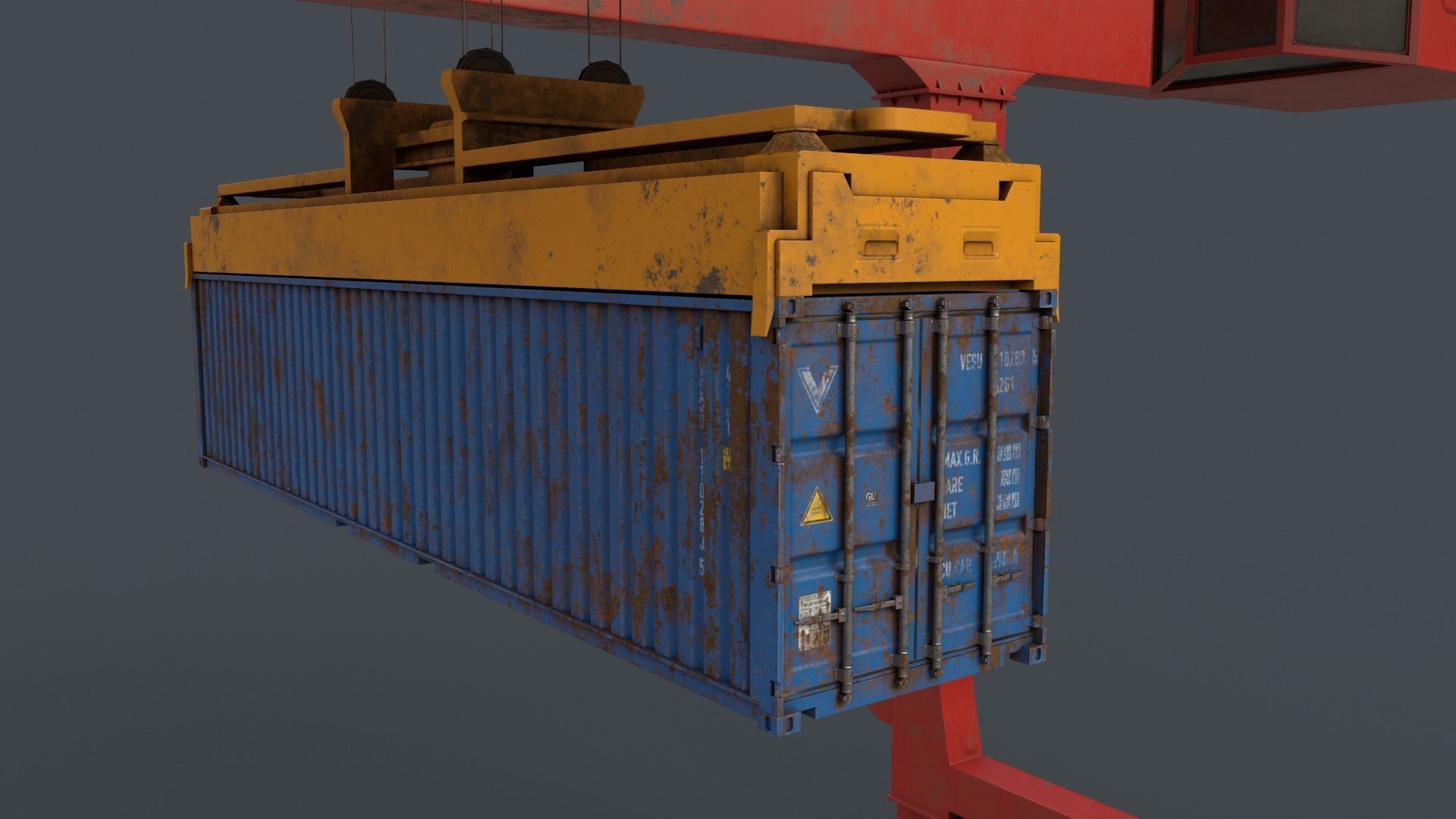 PBR Rail Mounted Gantry Crane RMG V2 - Red Low-poly 3D model_16