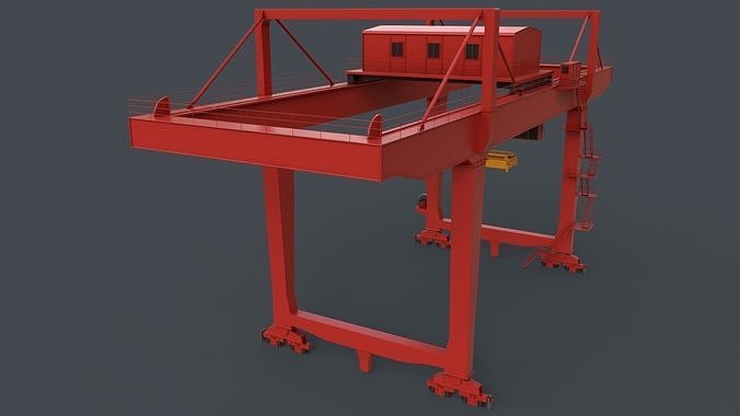 PBR Rail Mounted Gantry Crane RMG V2 - Red Low-poly 3D model