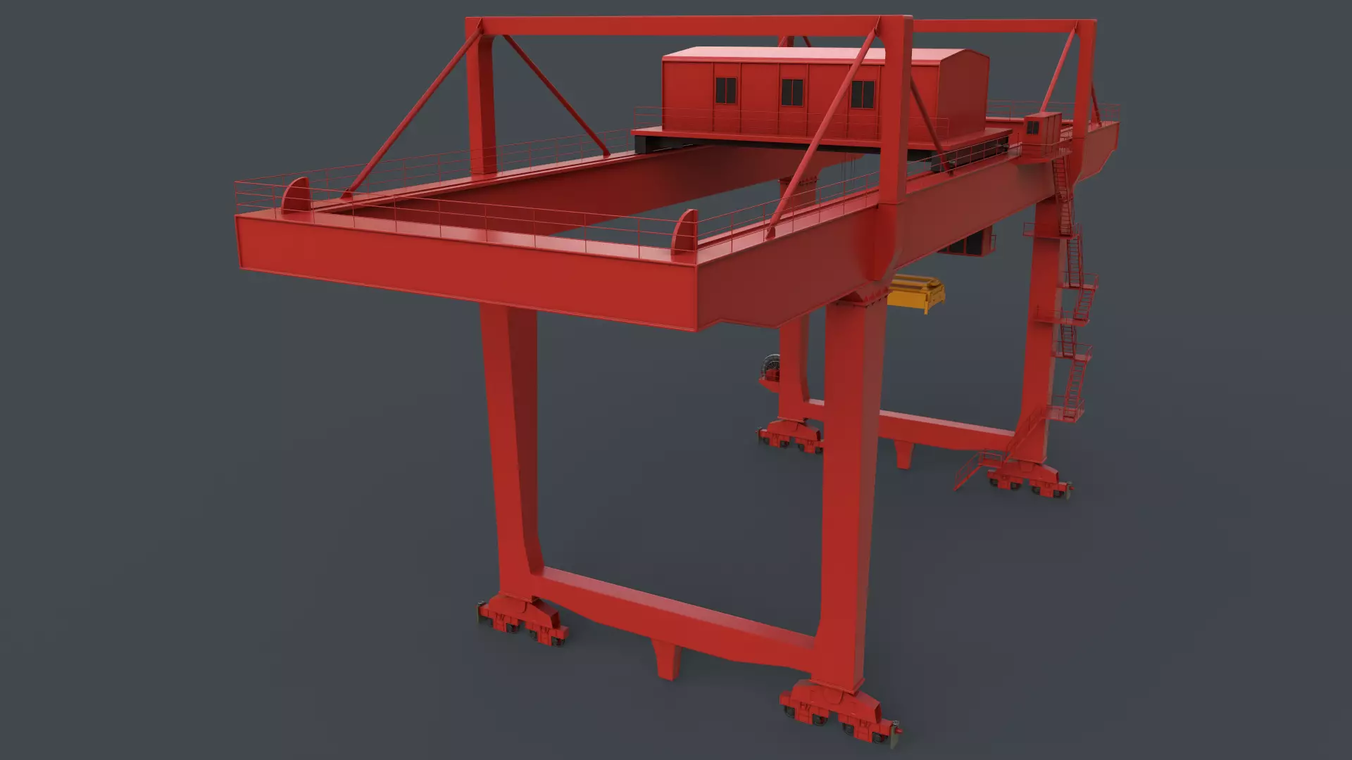 PBR Rail Mounted Gantry Crane RMG V2 - Red Low-poly 3D model_0