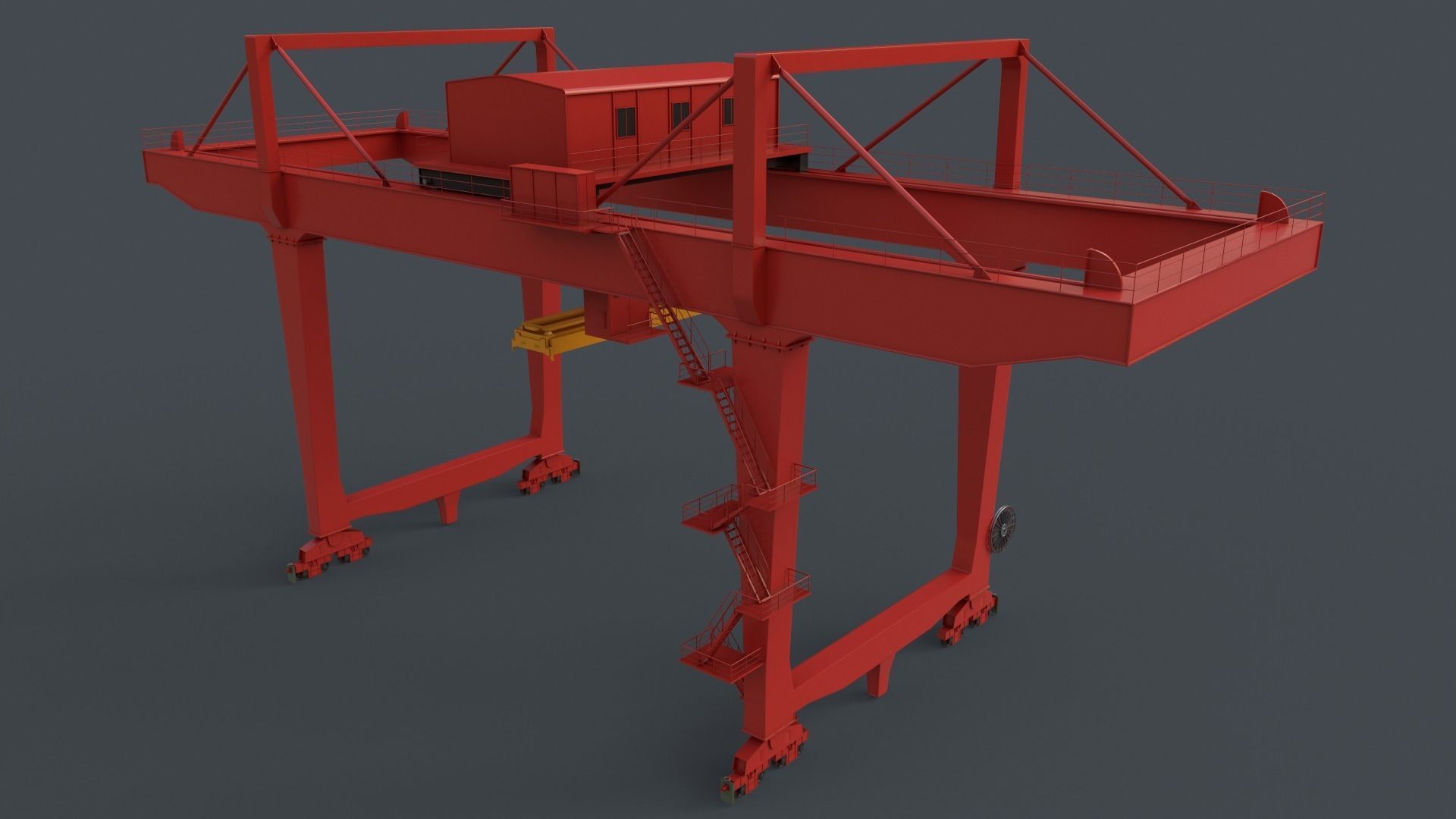 PBR Rail Mounted Gantry Crane RMG V2 - Red Low-poly 3D model_11
