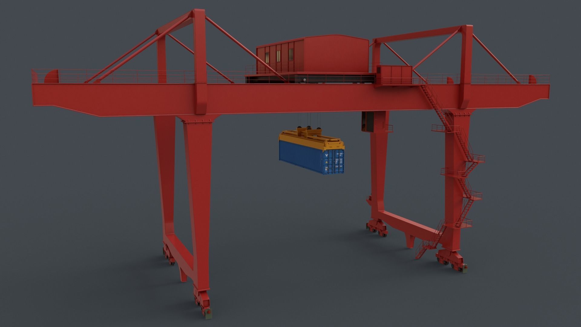 PBR Rail Mounted Gantry Crane RMG V2 - Red Low-poly 3D model_6