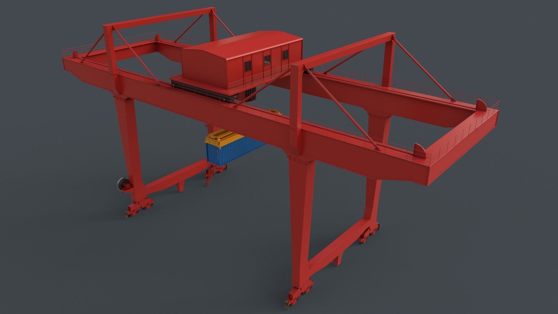 PBR Rail Mounted Gantry Crane RMG V2 - Red Low-poly 3D model_18