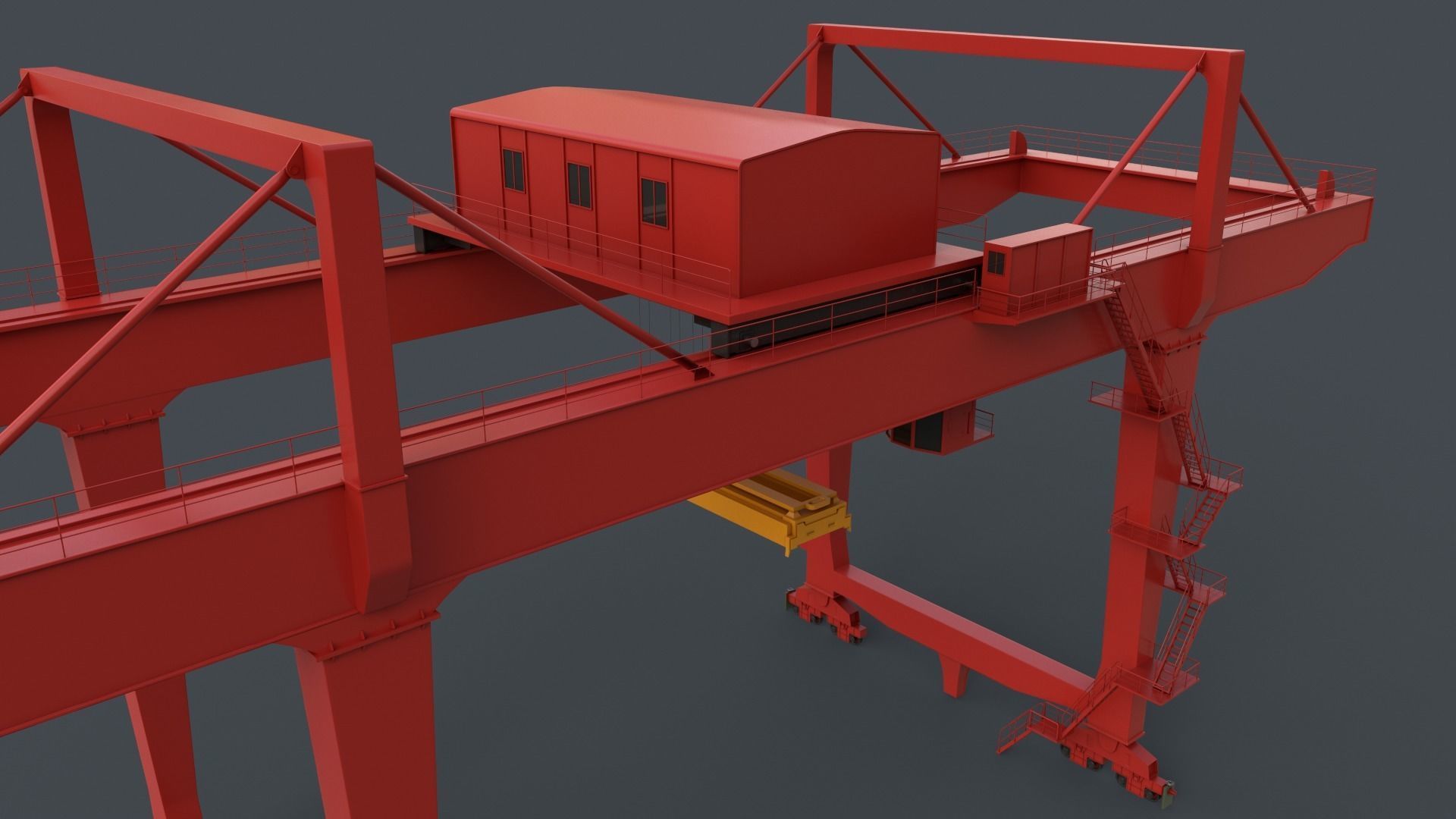 PBR Rail Mounted Gantry Crane RMG V2 - Red Low-poly 3D model_7