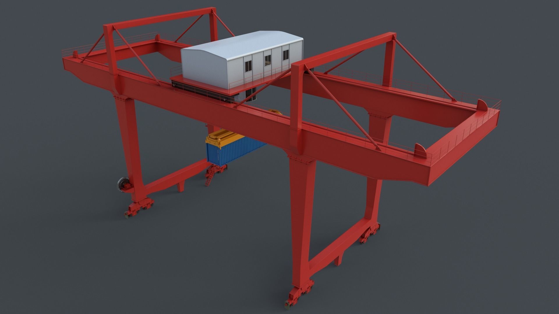 PBR Rail Mounted Gantry Crane RMG V2 - Red Low-poly 3D model_19