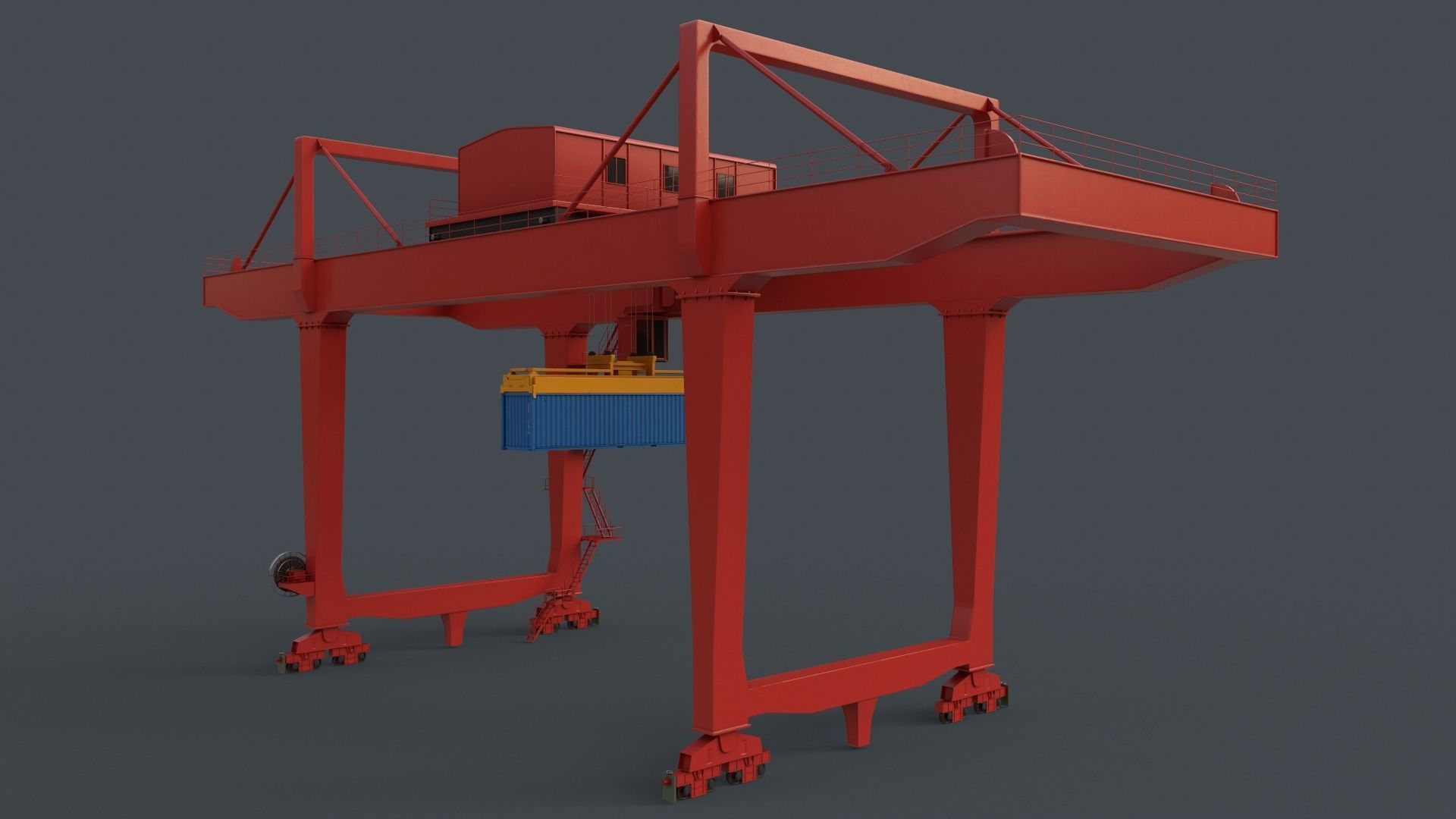 PBR Rail Mounted Gantry Crane RMG V2 - Red Low-poly 3D model_17