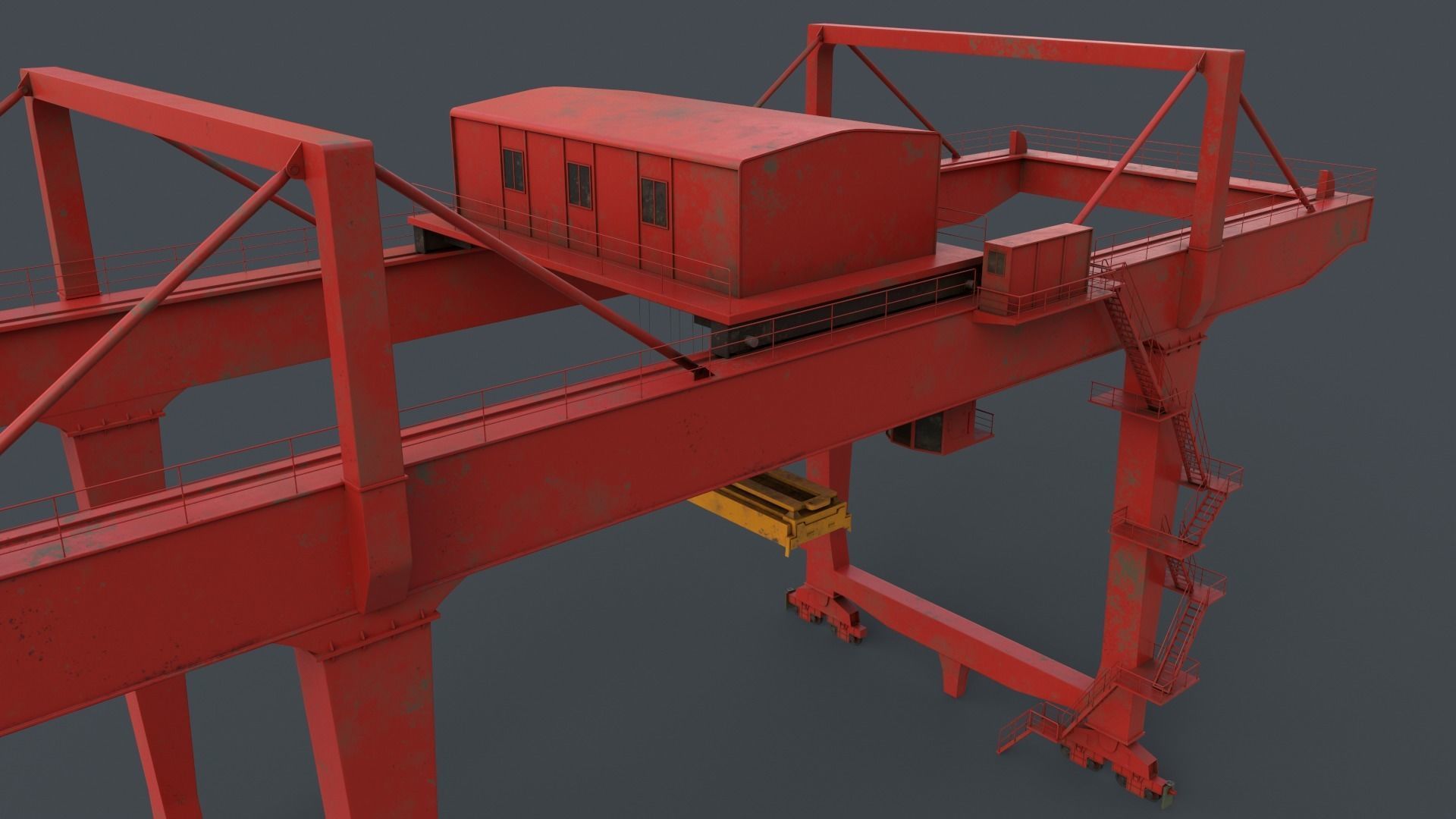 PBR Rail Mounted Gantry Crane RMG V2 - Red Low-poly 3D model_9