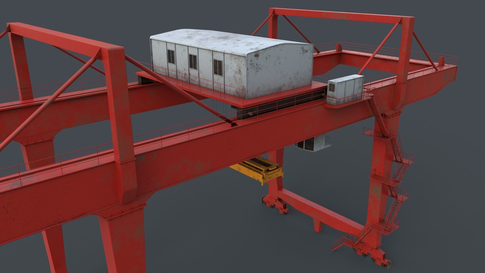 PBR Rail Mounted Gantry Crane RMG V2 - Red Low-poly 3D model_10