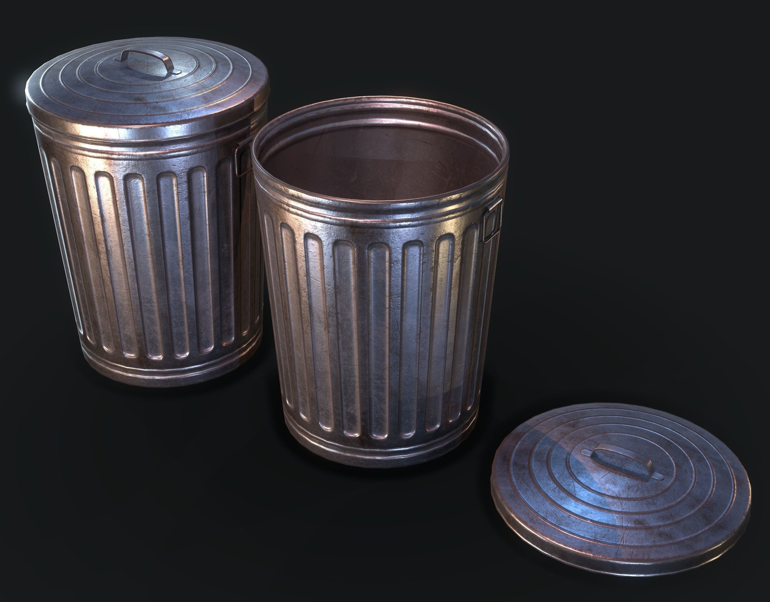 TrashCan metal trash can Low-poly 3D model_4