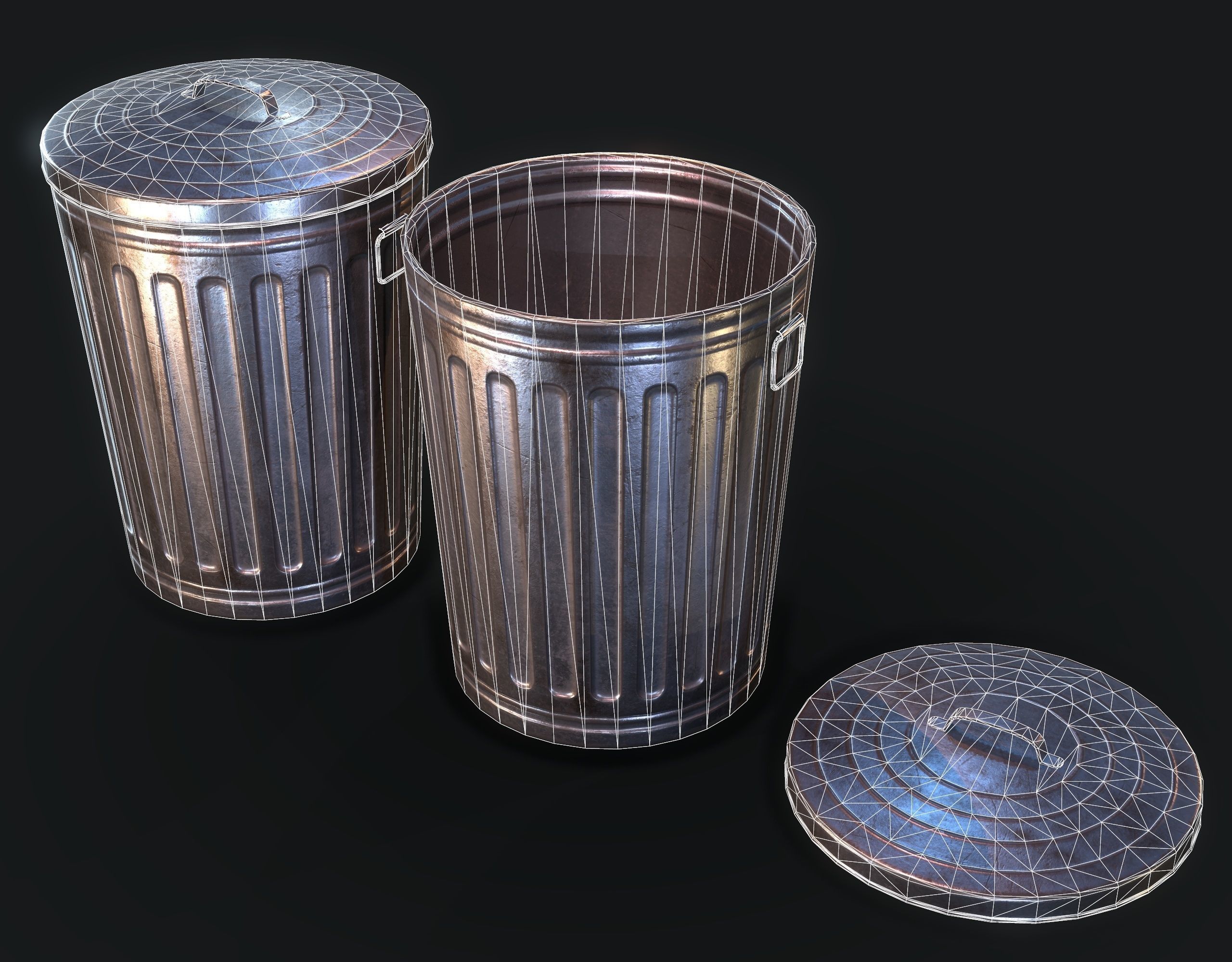 TrashCan metal trash can Low-poly 3D model_5