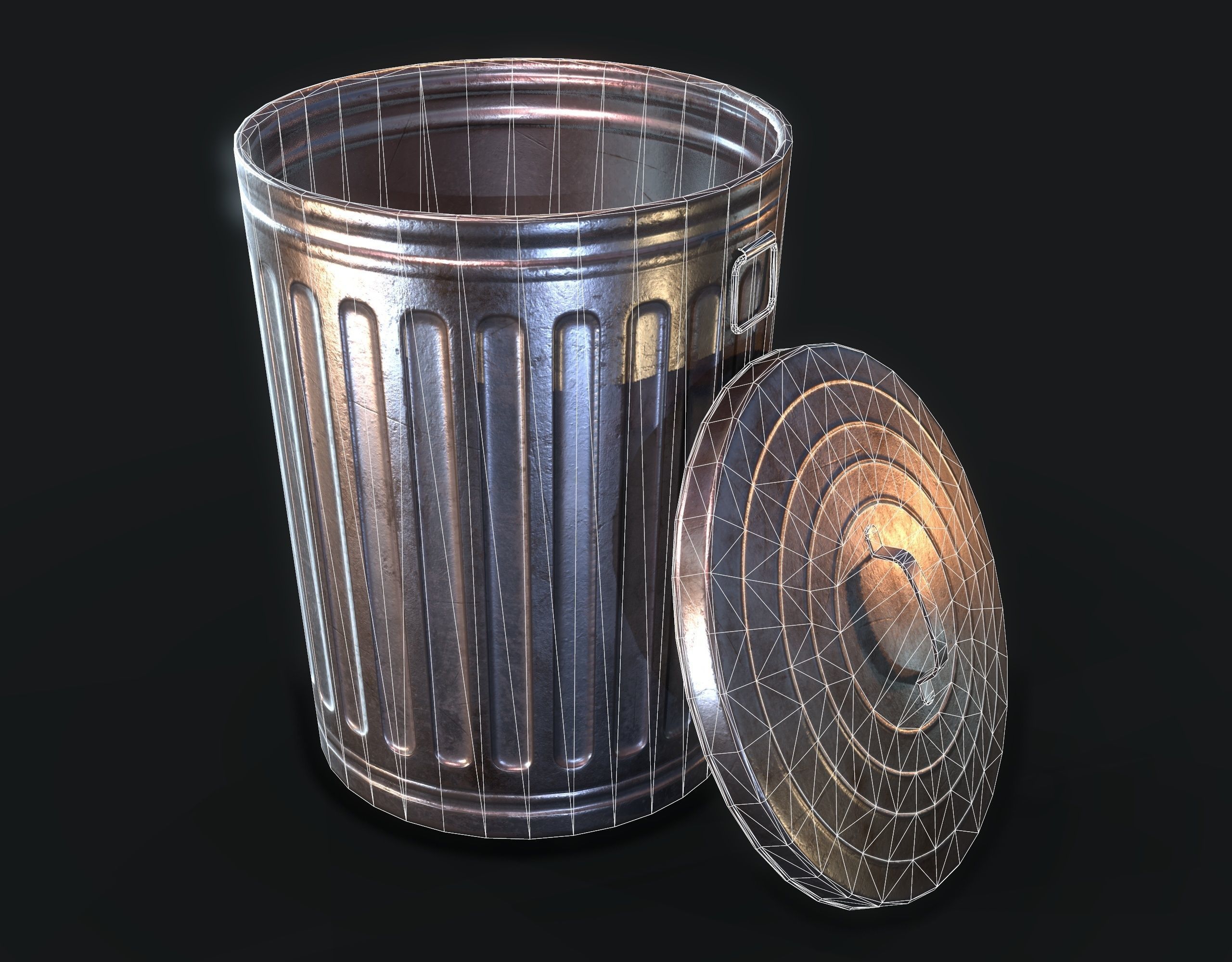 TrashCan metal trash can Low-poly 3D model_1