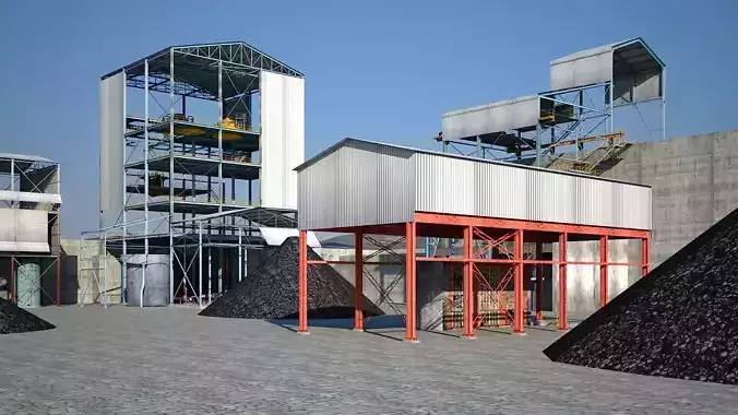 Old industrial Mining plant for game and animations Low-poly 3D model