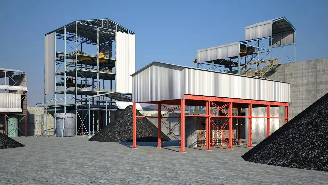 Old industrial Mining plant for game and animations Low-poly 3D model_0