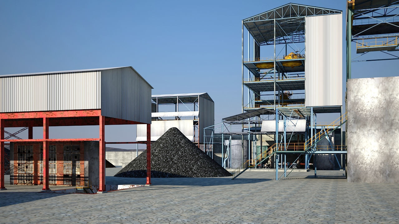 Old industrial Mining plant for game and animations Low-poly 3D model_2