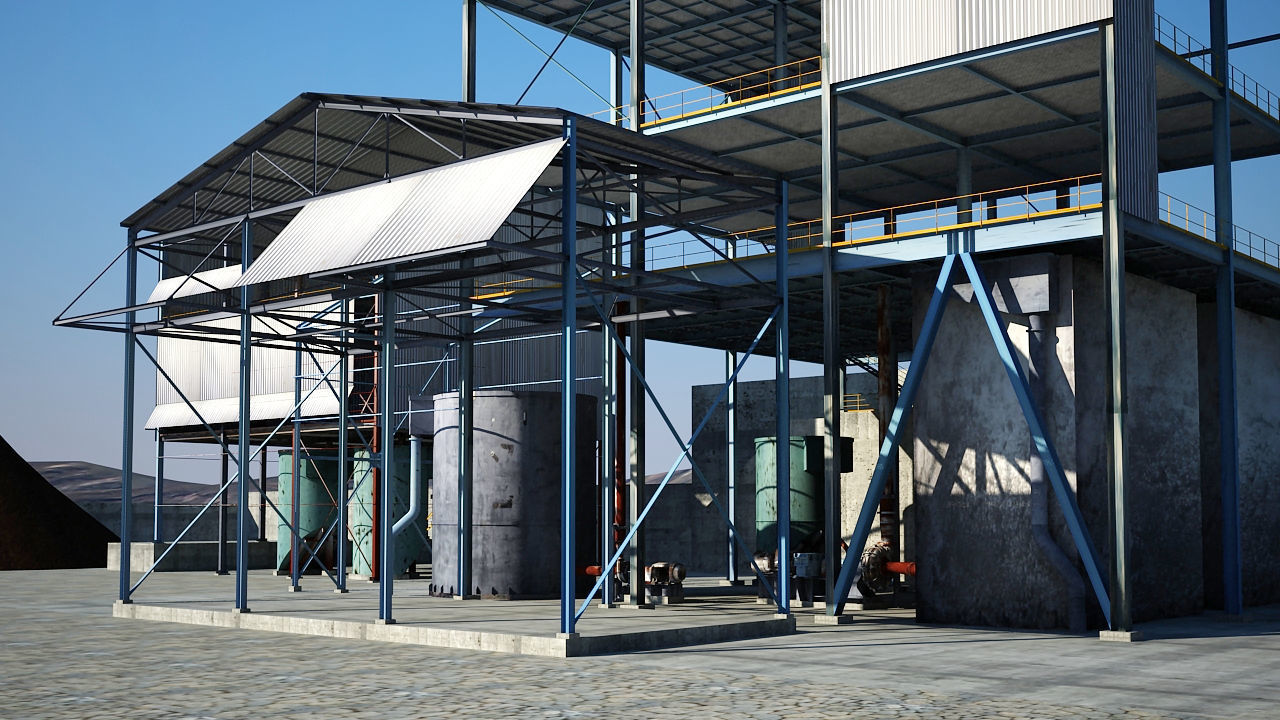 Old industrial Mining plant for game and animations Low-poly 3D model_8