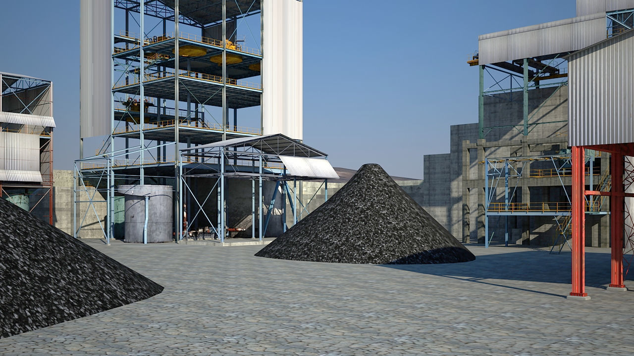 Old industrial Mining plant for game and animations Low-poly 3D model_1