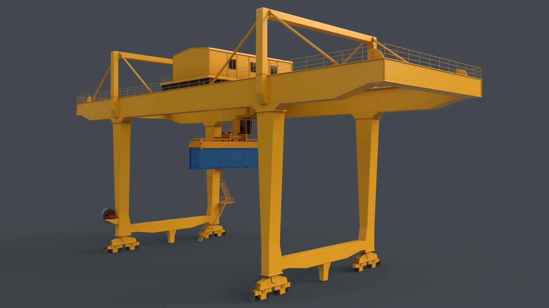 PBR Rail Mounted Gantry Crane RMG V2 - Yellow Low-poly 3D model_17