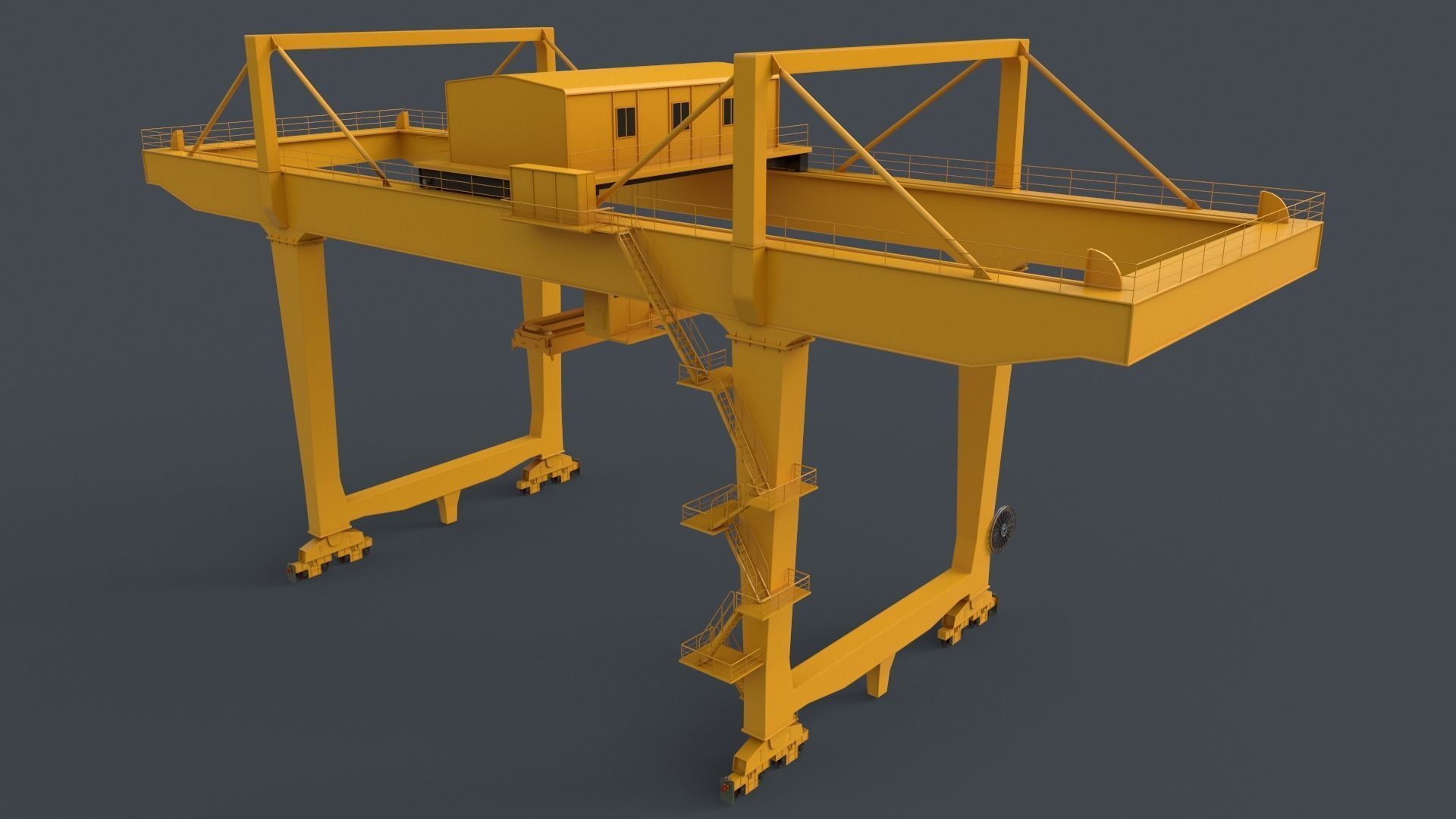 PBR Rail Mounted Gantry Crane RMG V2 - Yellow Low-poly 3D model_11