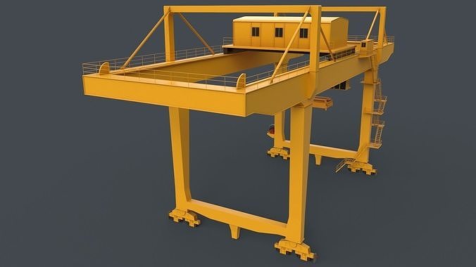PBR Rail Mounted Gantry Crane RMG V2 - Yellow Low-poly 3D model