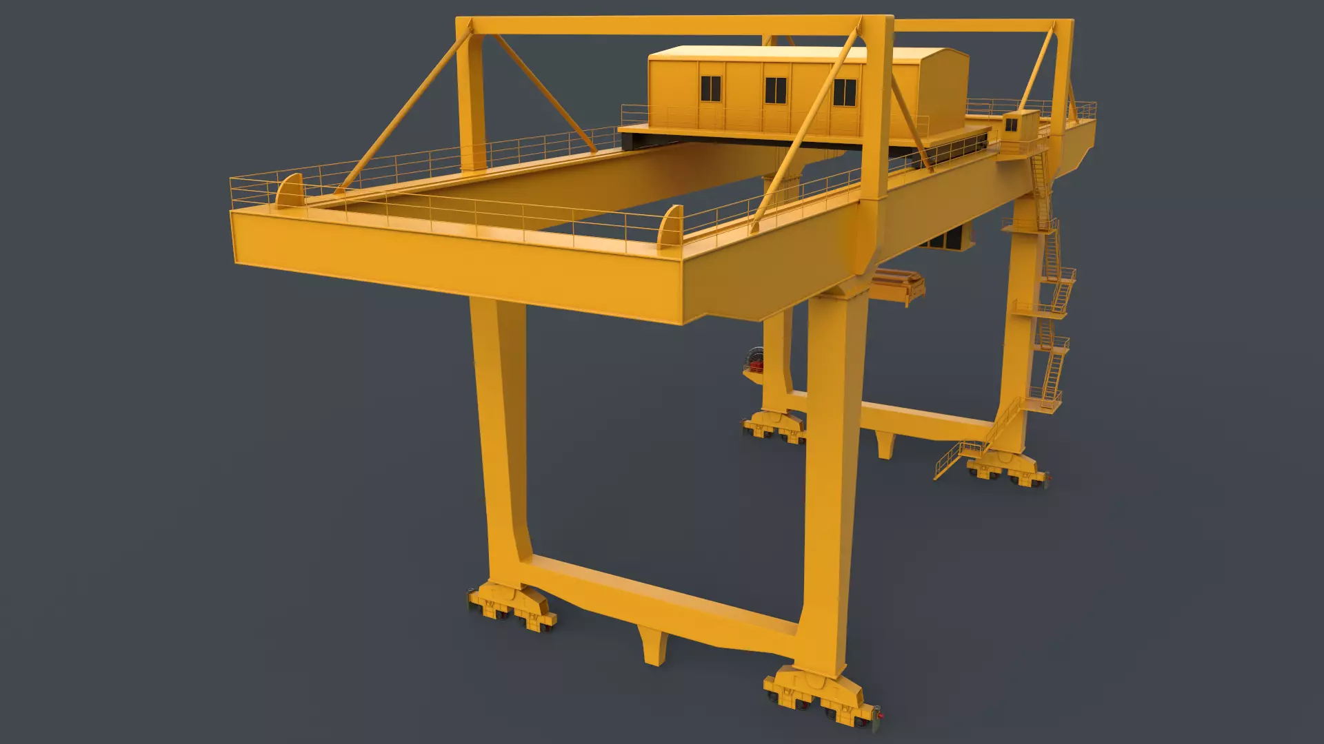 PBR Rail Mounted Gantry Crane RMG V2 - Yellow Low-poly 3D model_0