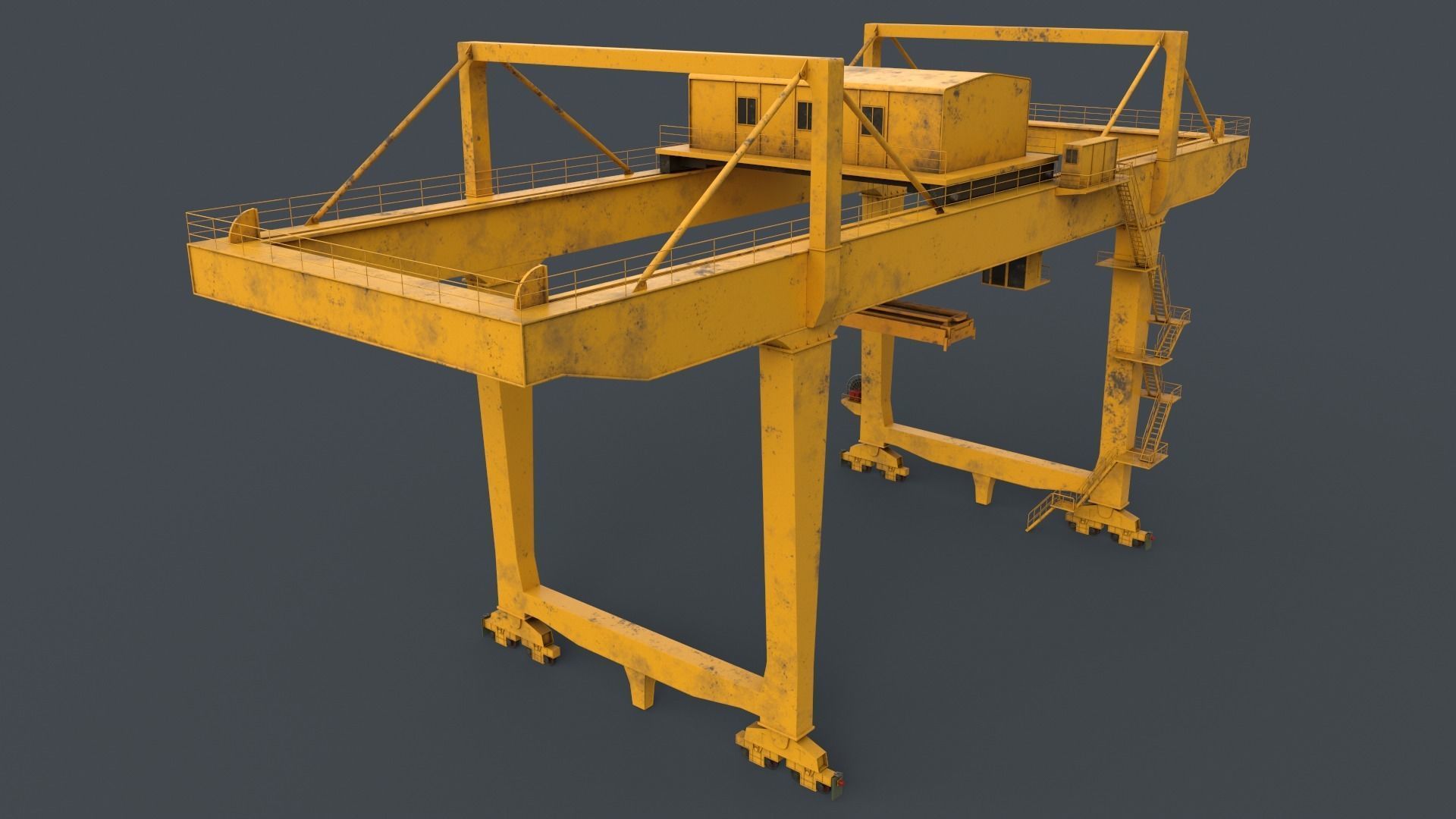 PBR Rail Mounted Gantry Crane RMG V2 - Yellow Low-poly 3D model_4