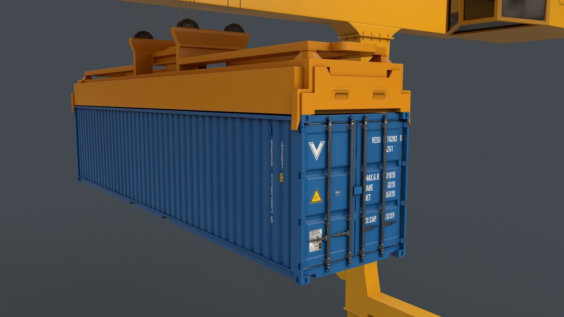 PBR Rail Mounted Gantry Crane RMG V2 - Yellow Low-poly 3D model_15