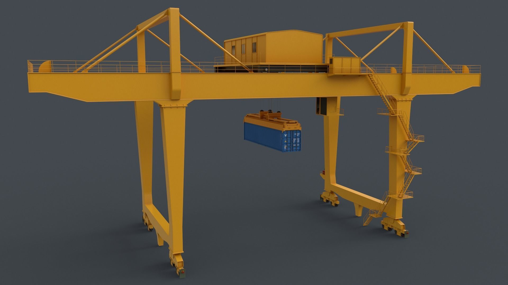 PBR Rail Mounted Gantry Crane RMG V2 - Yellow Low-poly 3D model_6