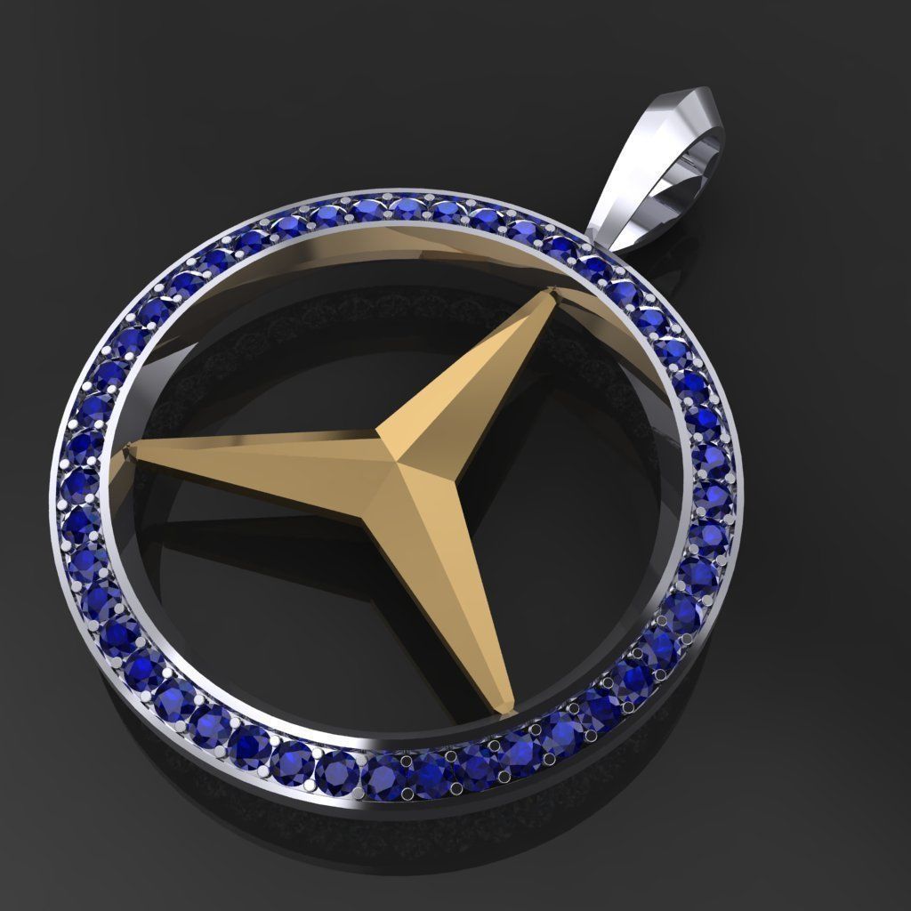 Pendants 1 mercedes benz logo pendant gold with diamonds Free 3D print model_4