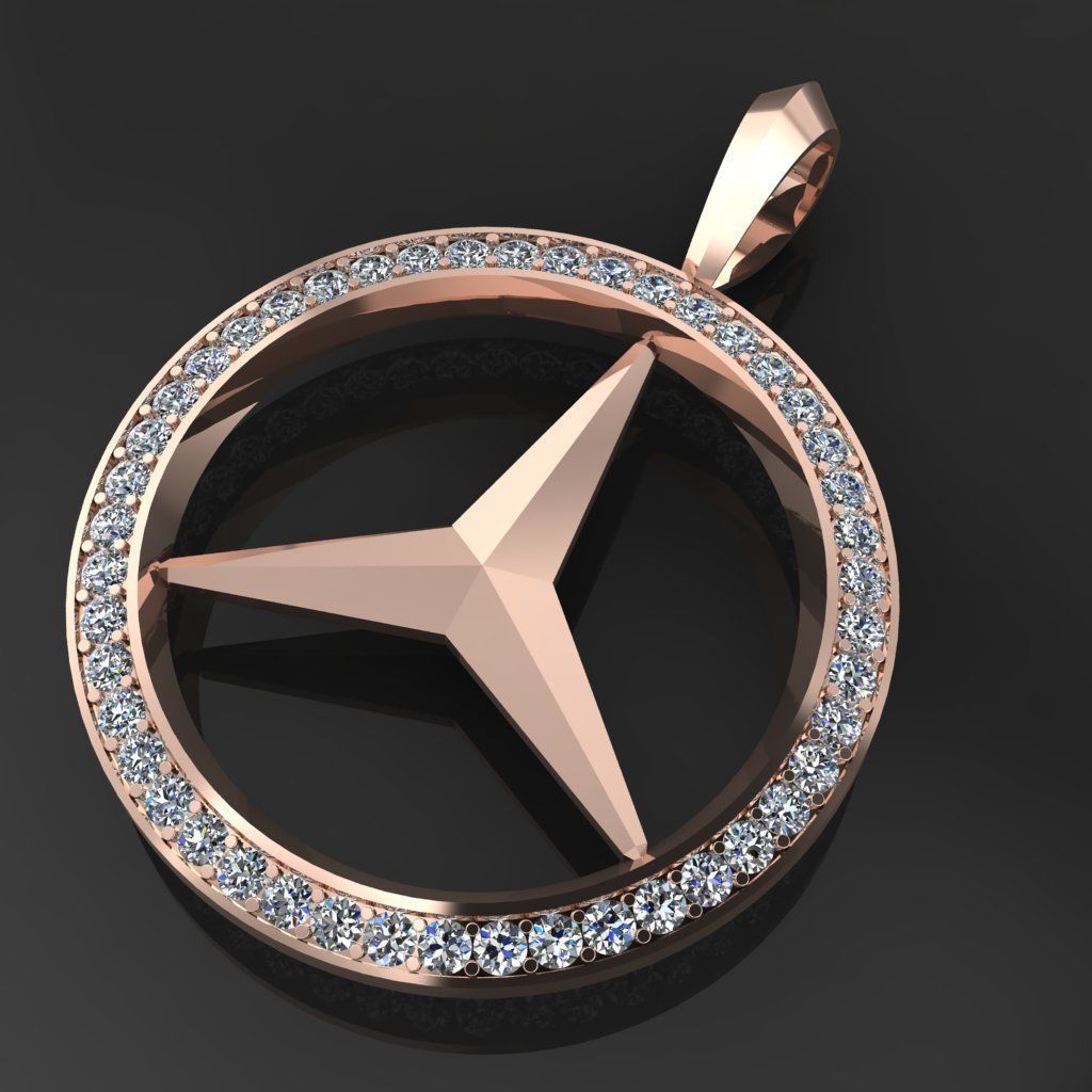 Pendants 1 mercedes benz logo pendant gold with diamonds Free 3D print model_1