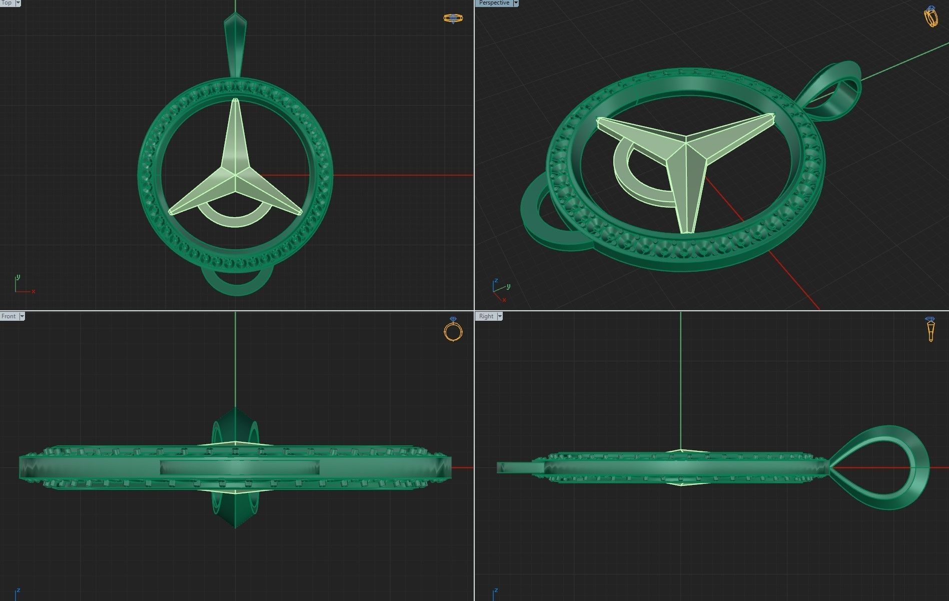 Pendants 1 mercedes benz logo pendant gold with diamonds Free 3D print model_9