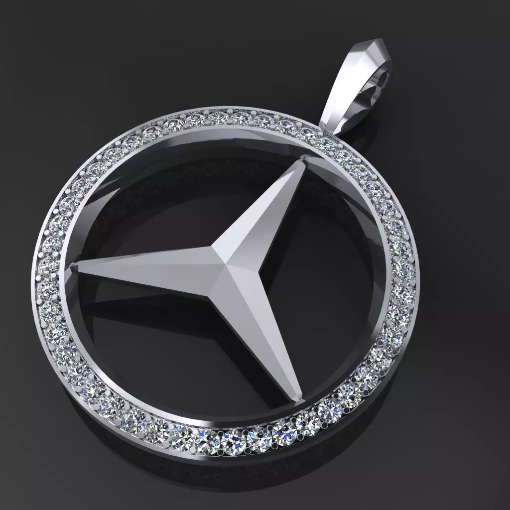 Pendants 1 mercedes benz logo pendant gold with diamonds Free 3D print model_0