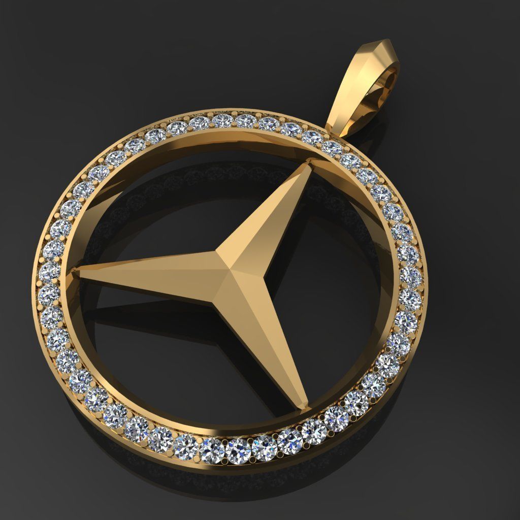 Pendants 1 mercedes benz logo pendant gold with diamonds Free 3D print model_3