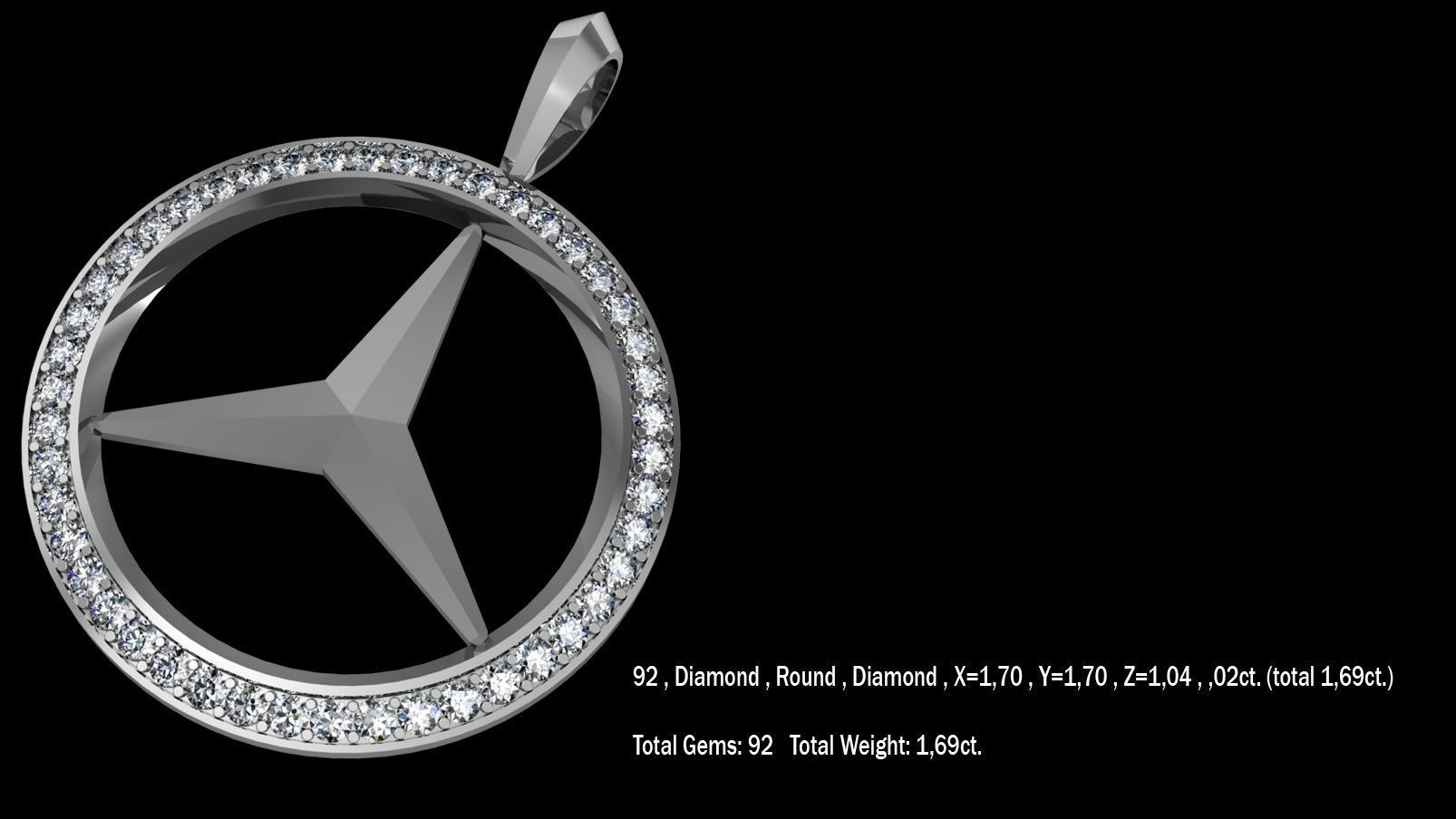 Pendants 1 mercedes benz logo pendant gold with diamonds Free 3D print model_6