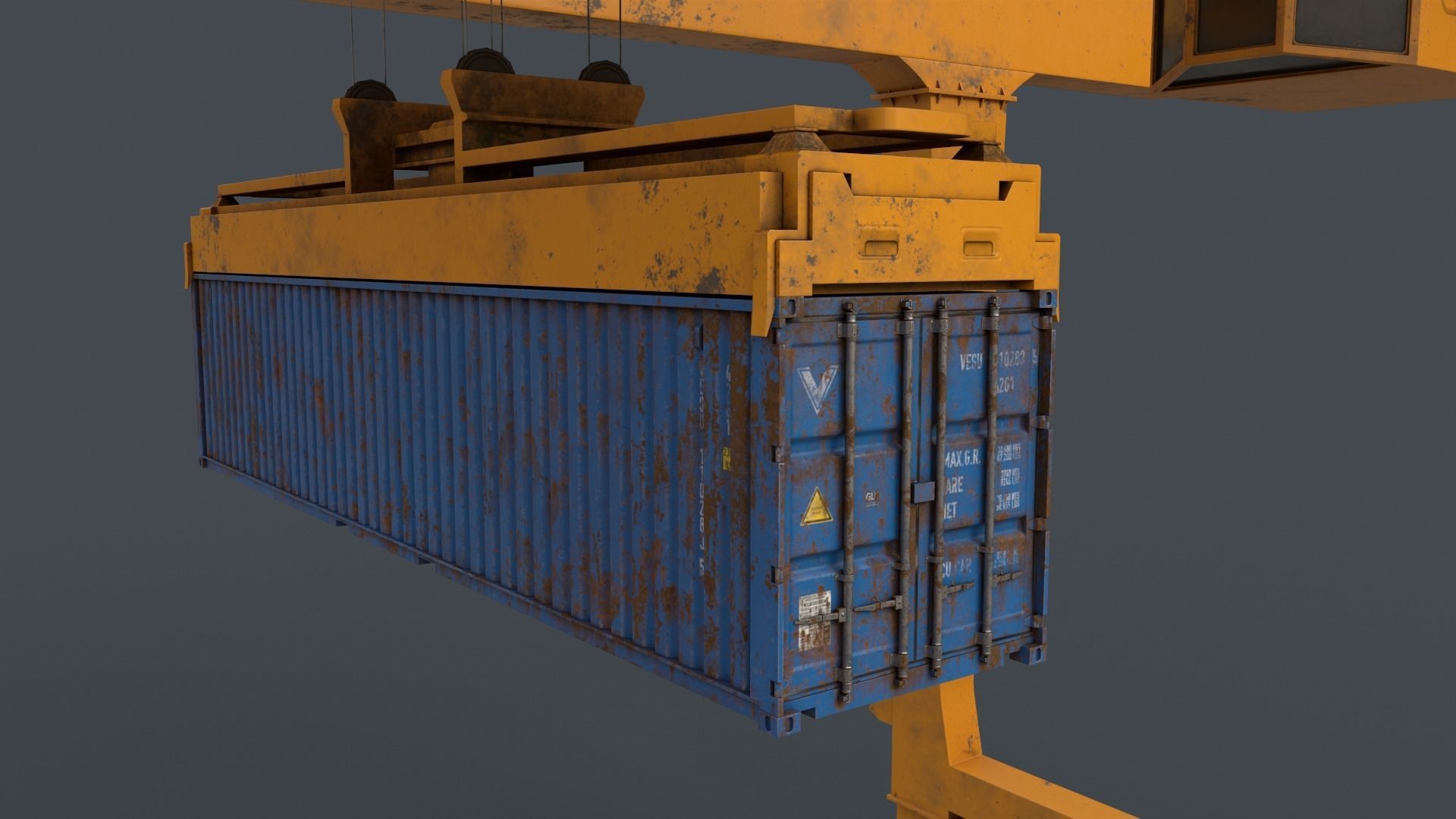 PBR Rail Mounted Gantry Crane RMG V2 - Yellow Dark Low-poly 3D model_16