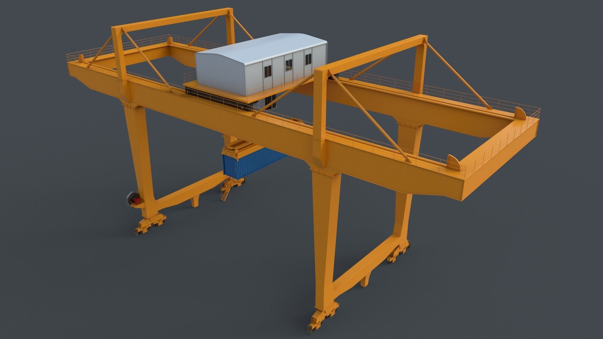 PBR Rail Mounted Gantry Crane RMG V2 - Yellow Dark Low-poly 3D model_19