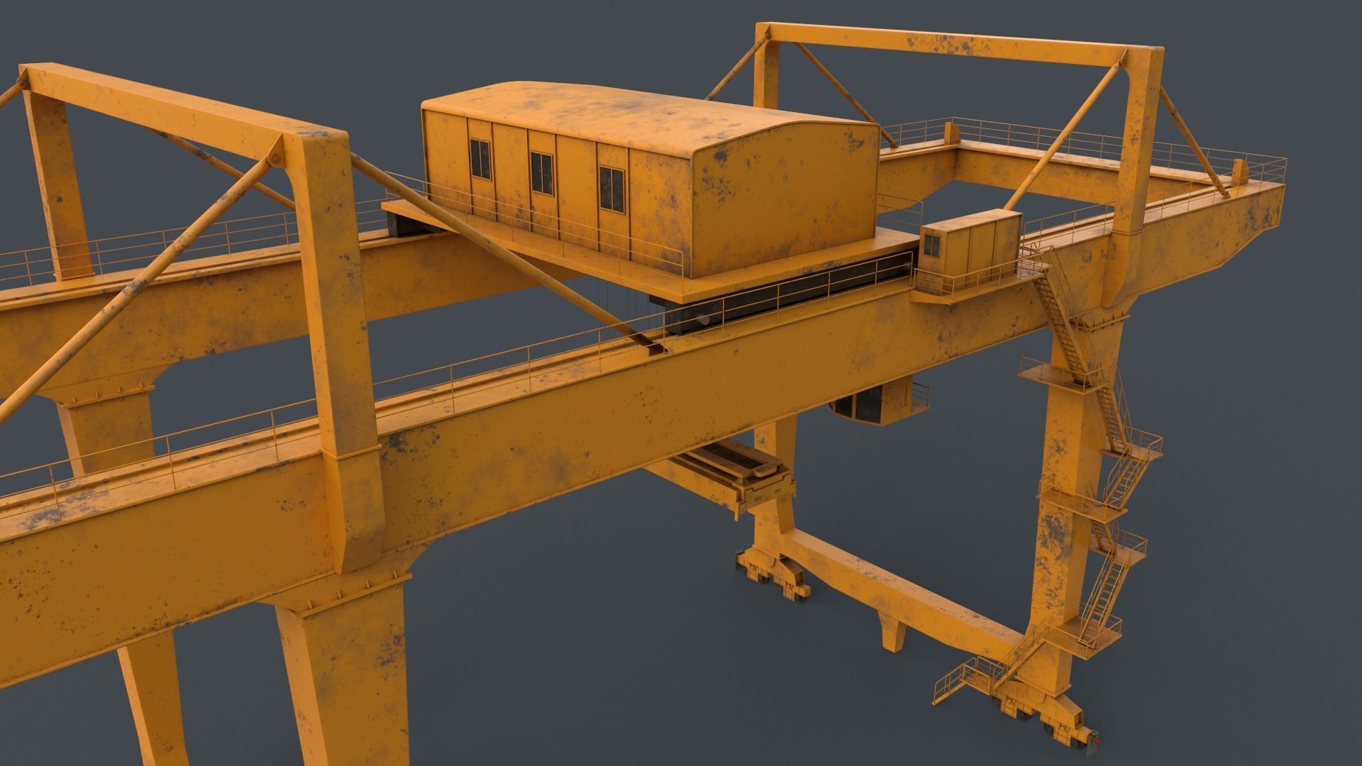 PBR Rail Mounted Gantry Crane RMG V2 - Yellow Dark Low-poly 3D model_9