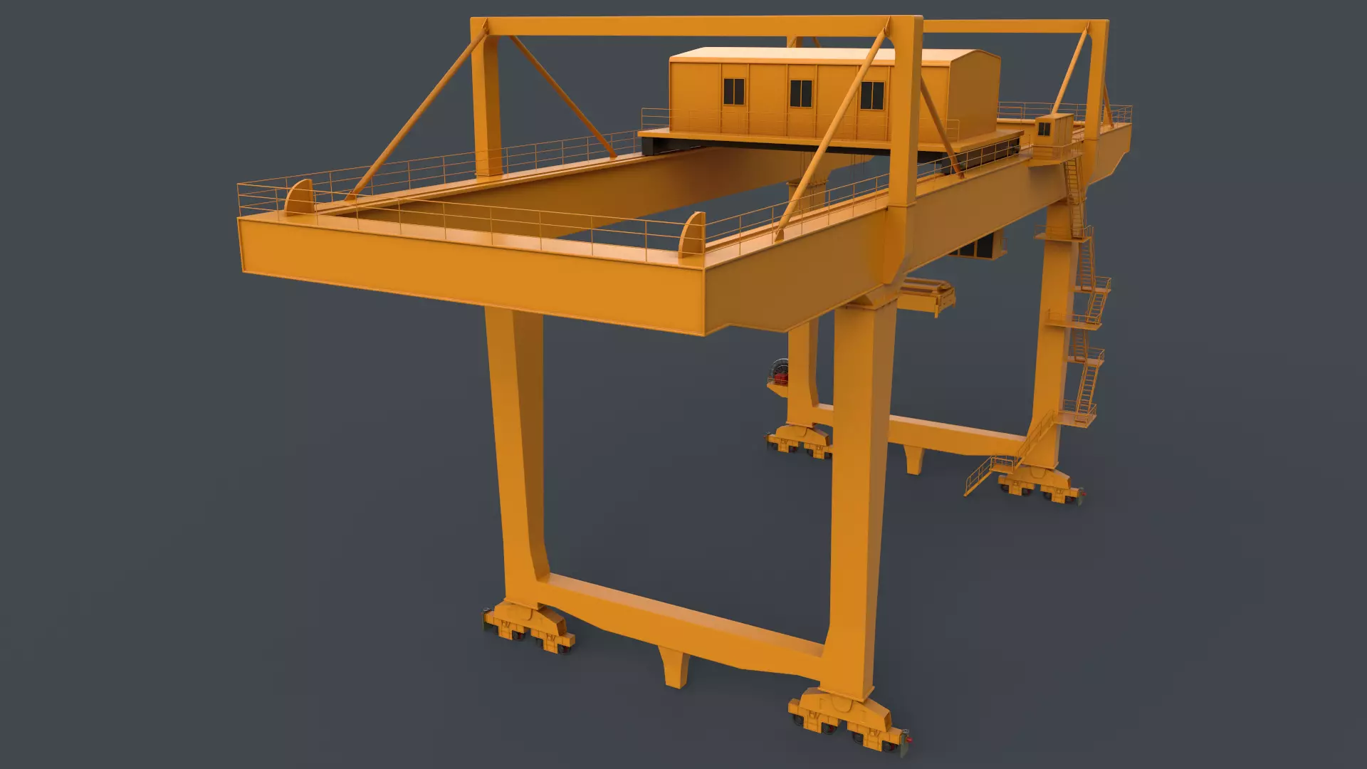 PBR Rail Mounted Gantry Crane RMG V2 - Yellow Dark Low-poly 3D model_0