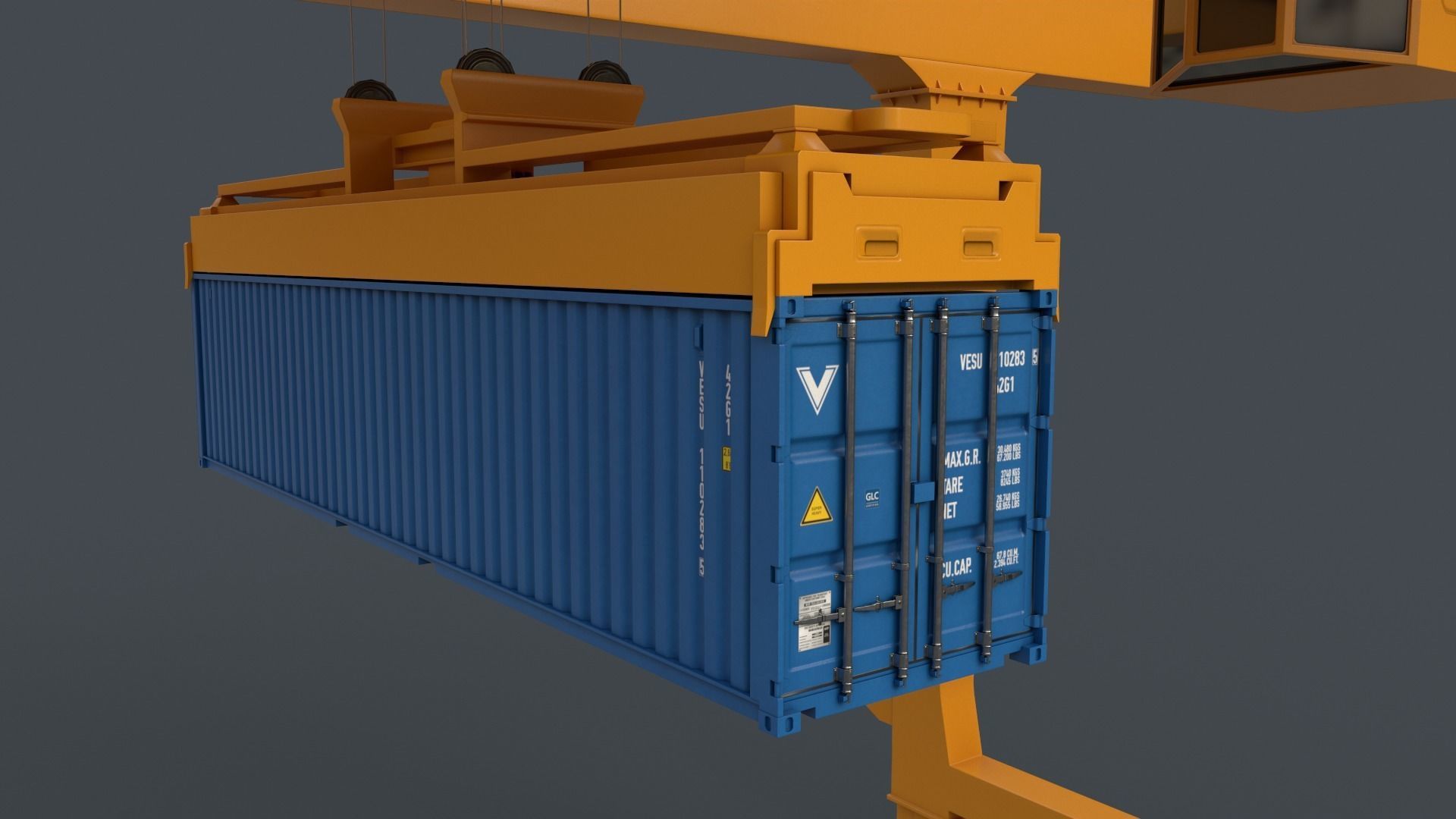 PBR Rail Mounted Gantry Crane RMG V2 - Yellow Dark Low-poly 3D model_15