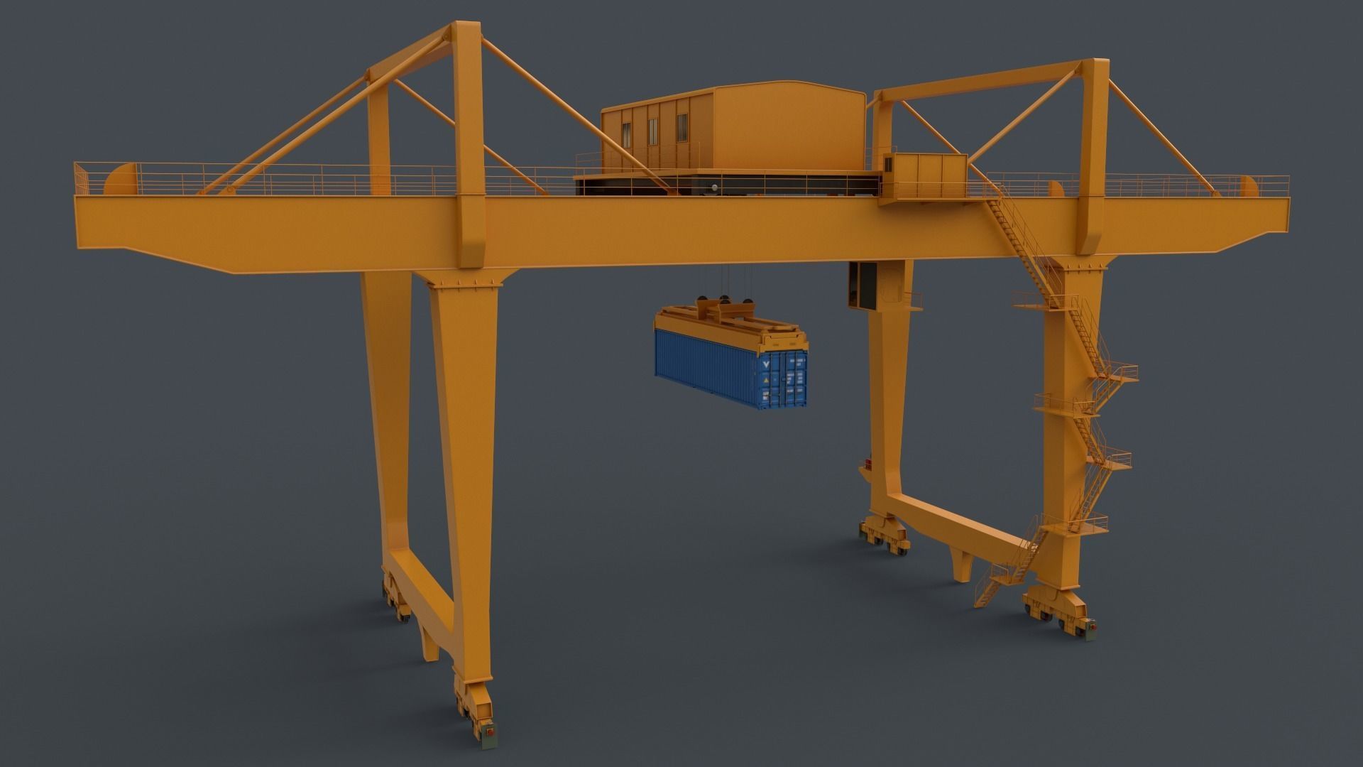 PBR Rail Mounted Gantry Crane RMG V2 - Yellow Dark Low-poly 3D model_6