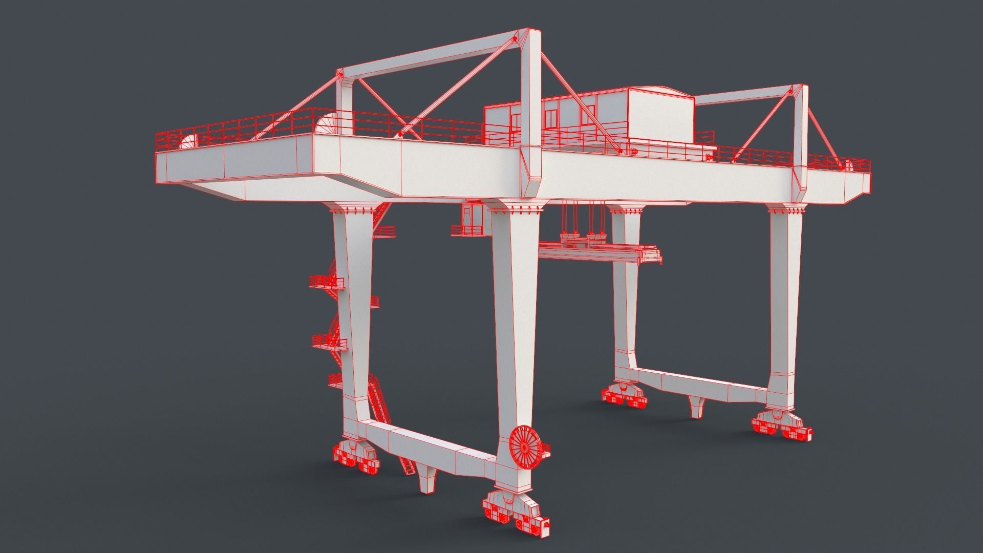 PBR Rail Mounted Gantry Crane RMG V2 - Yellow Dark Low-poly 3D model_29