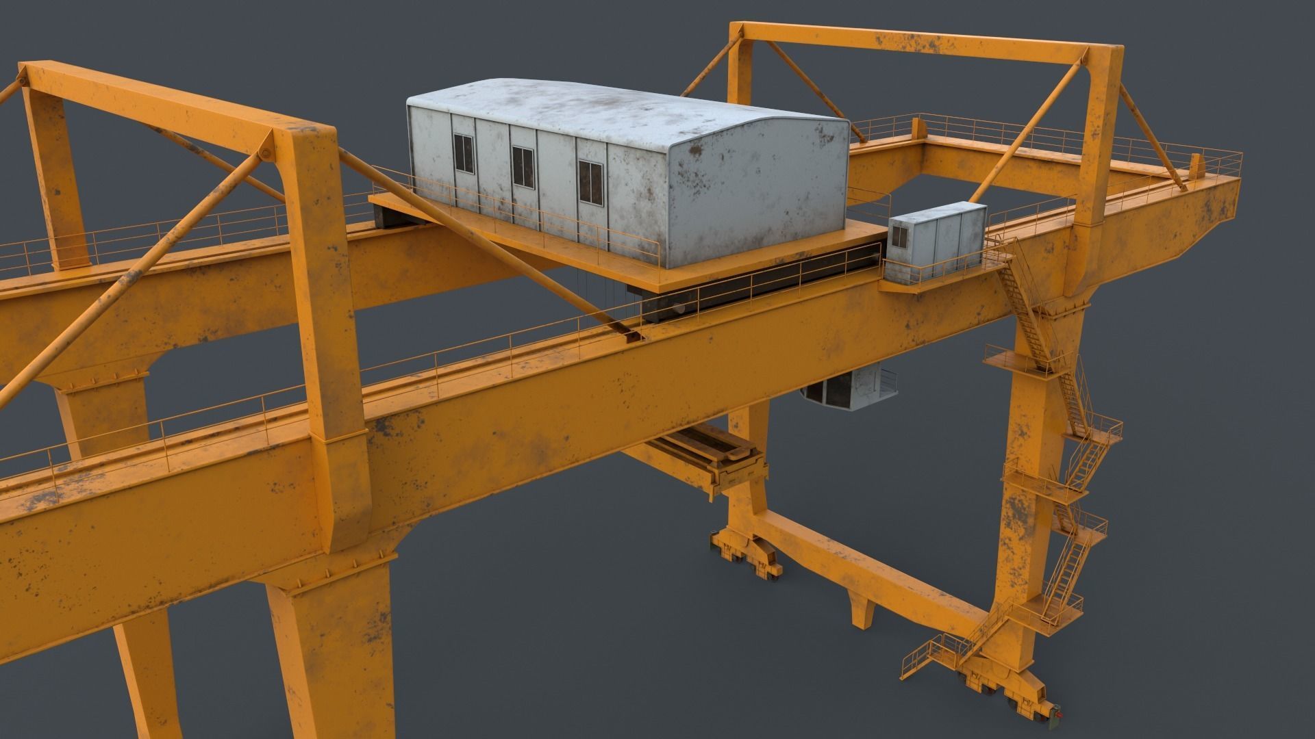 PBR Rail Mounted Gantry Crane RMG V2 - Yellow Dark Low-poly 3D model_10