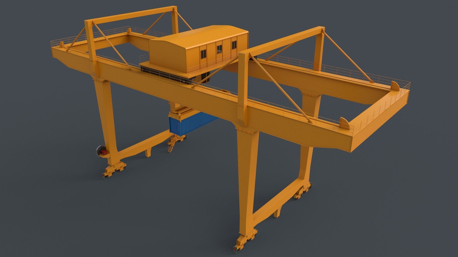 PBR Rail Mounted Gantry Crane RMG V2 - Yellow Dark Low-poly 3D model_18