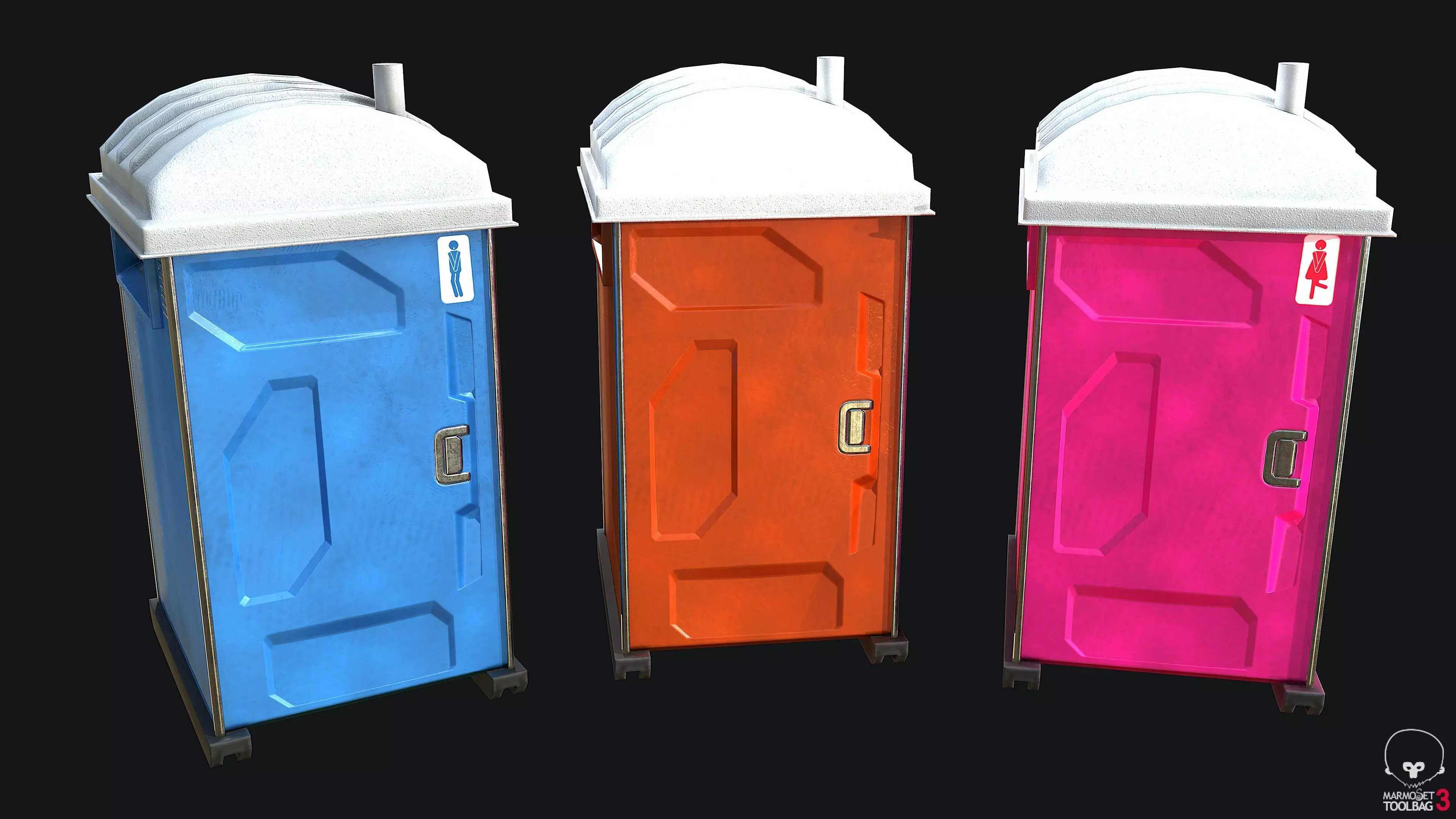 Portable Toilet 3 color PBR Low-poly 3D model