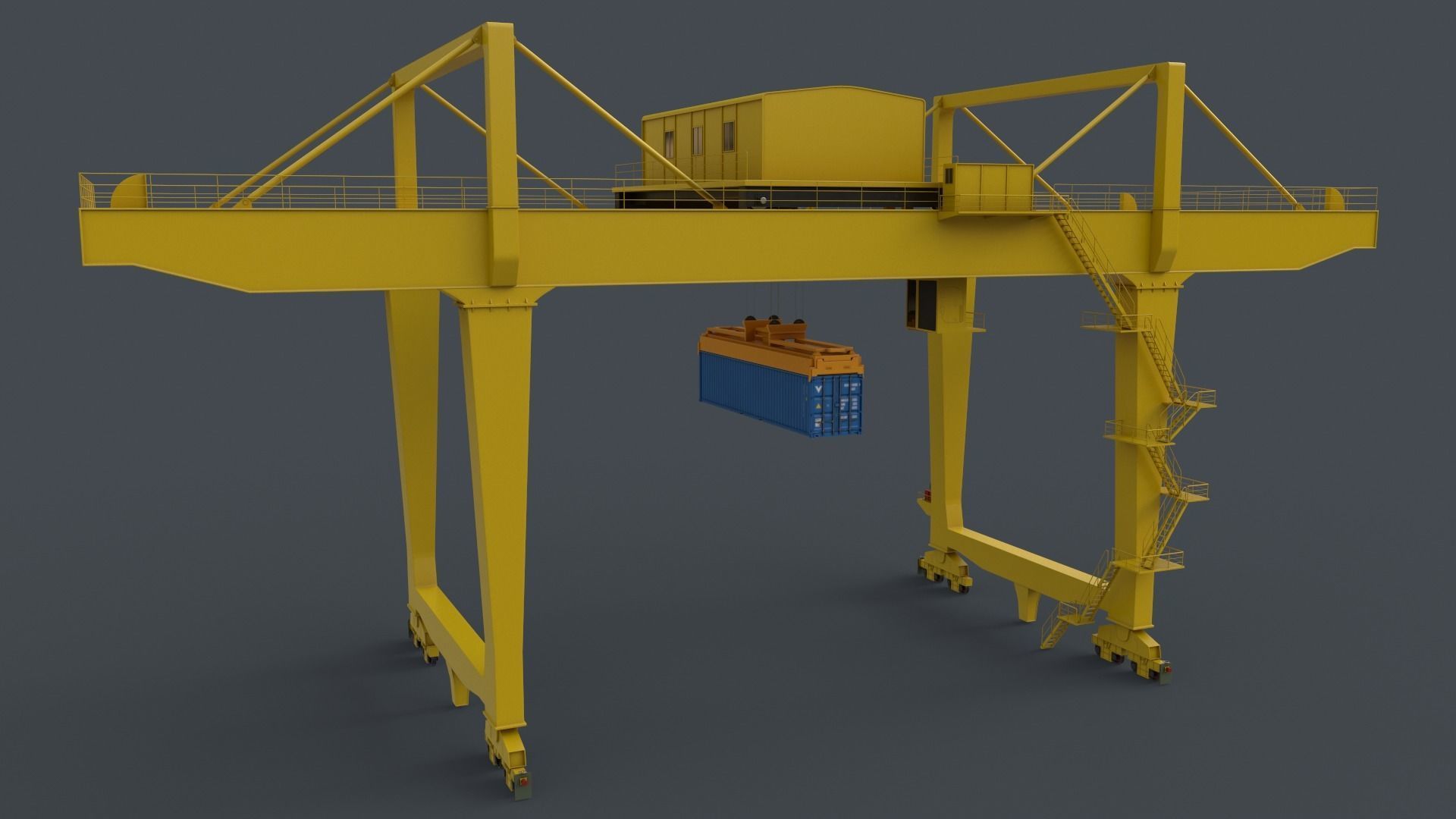 PBR Rail Mounted Gantry Crane RMG V2 - Yellow Light Low-poly 3D model_6