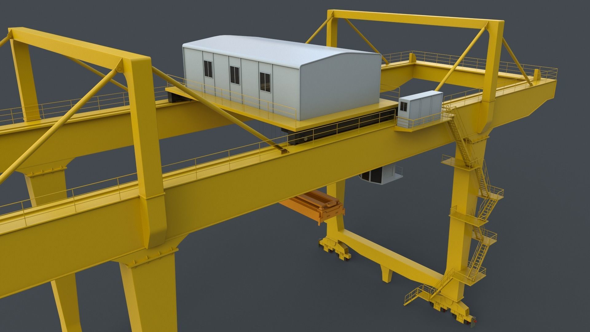 PBR Rail Mounted Gantry Crane RMG V2 - Yellow Light Low-poly 3D model_8