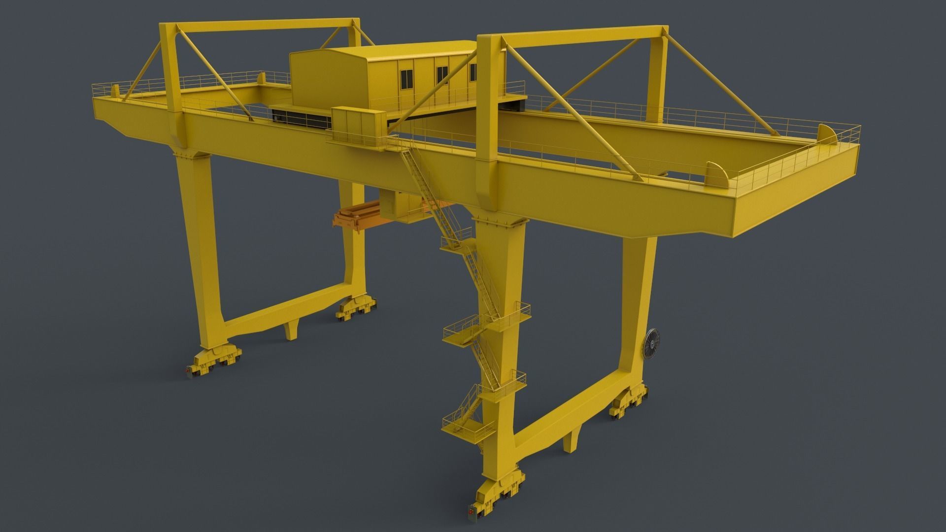 PBR Rail Mounted Gantry Crane RMG V2 - Yellow Light Low-poly 3D model_11
