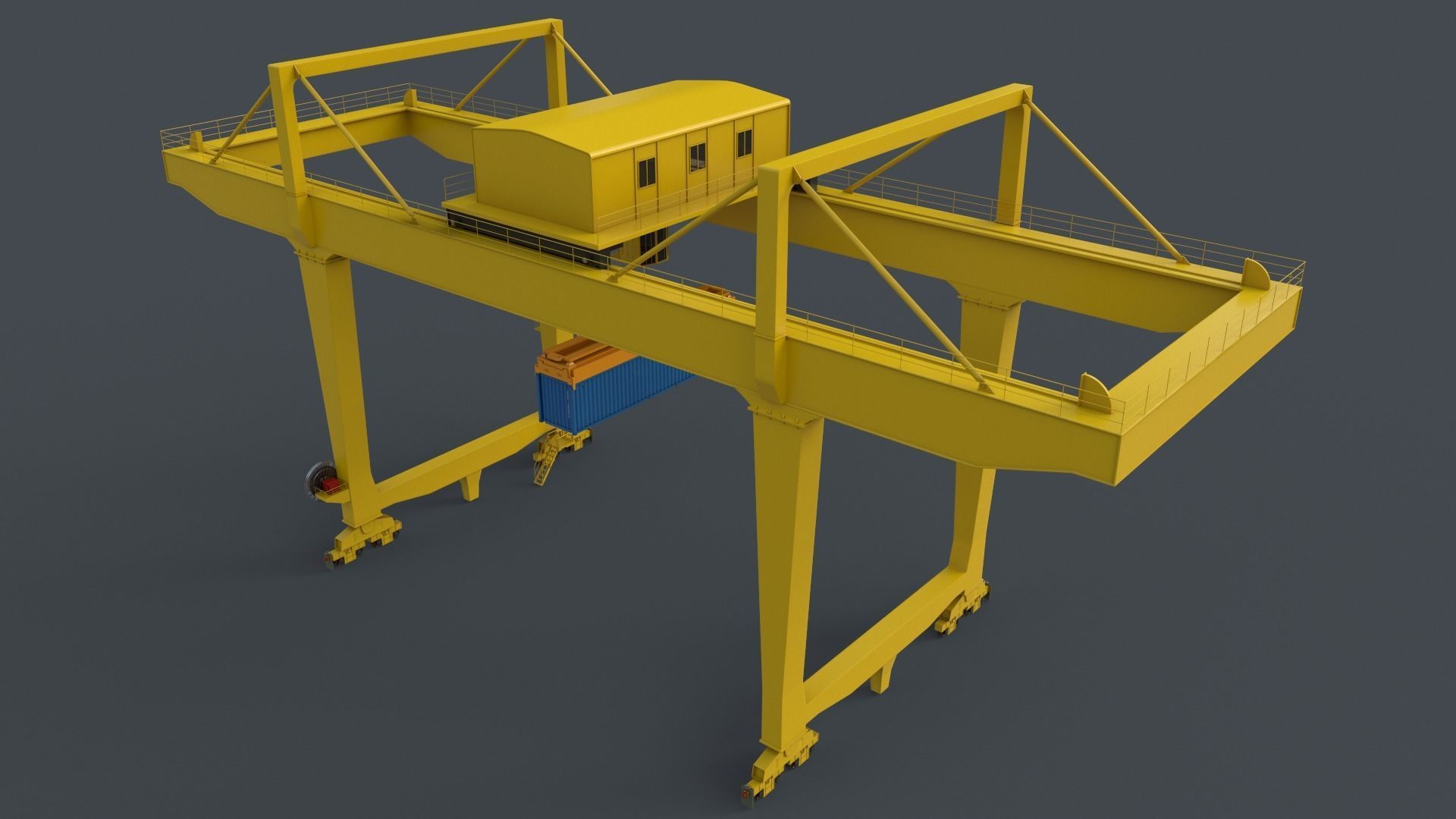 PBR Rail Mounted Gantry Crane RMG V2 - Yellow Light Low-poly 3D model_18