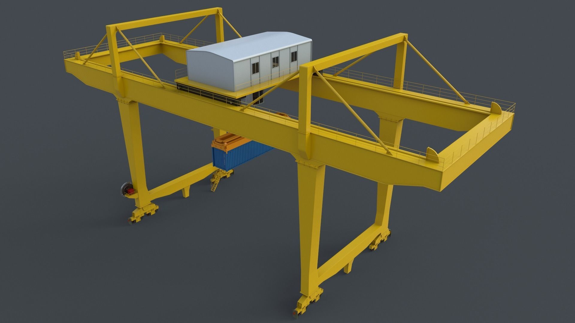 PBR Rail Mounted Gantry Crane RMG V2 - Yellow Light Low-poly 3D model_19