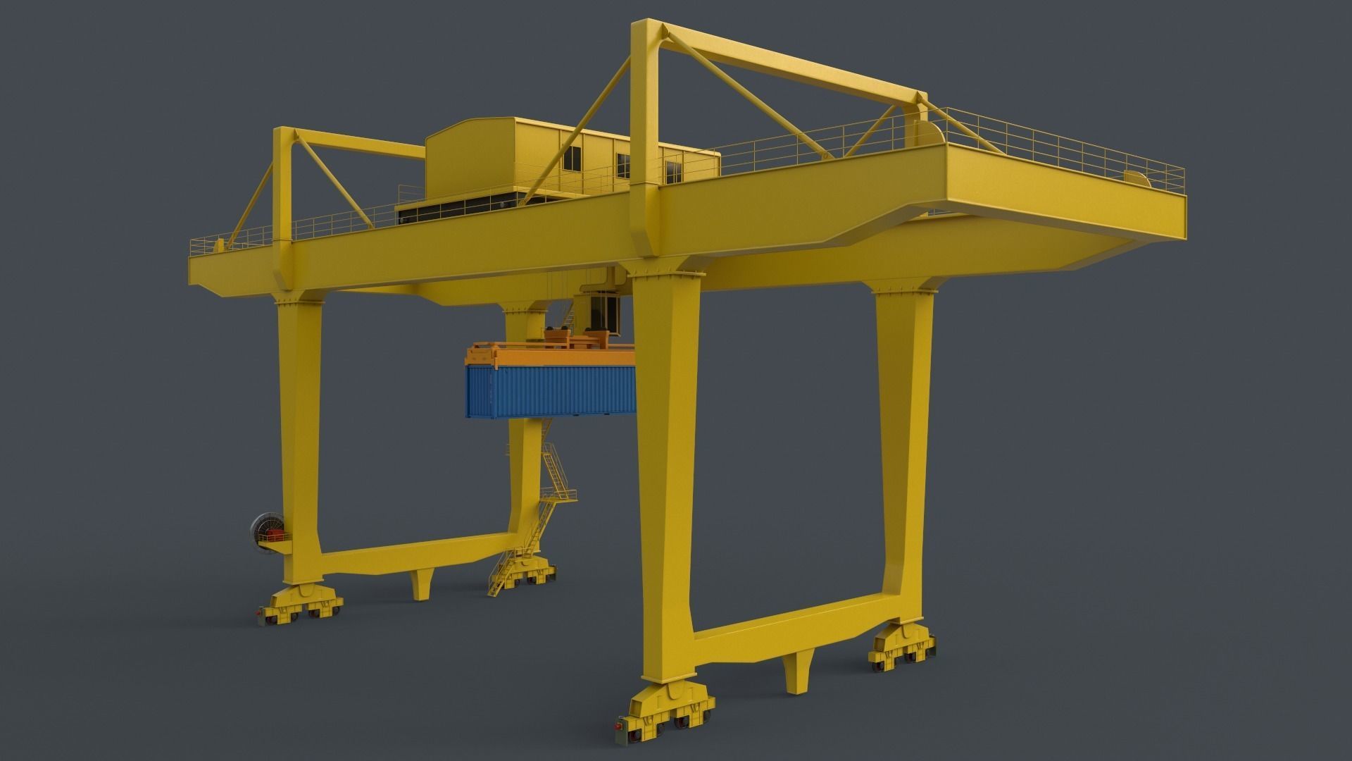 PBR Rail Mounted Gantry Crane RMG V2 - Yellow Light Low-poly 3D model_17